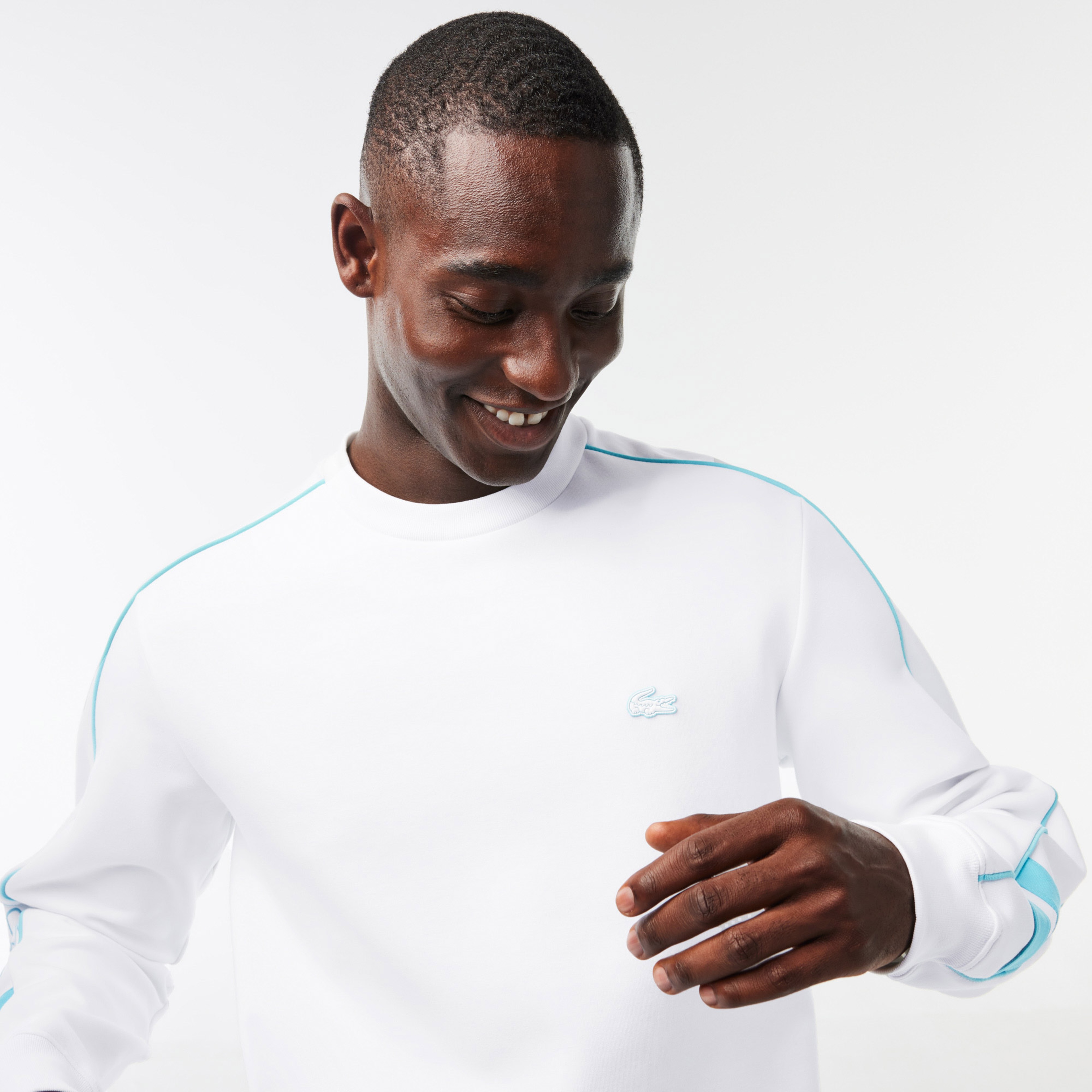 Erkek Classic Fit Bisiklet Yaka Baskılı Beyaz Sweatshirt