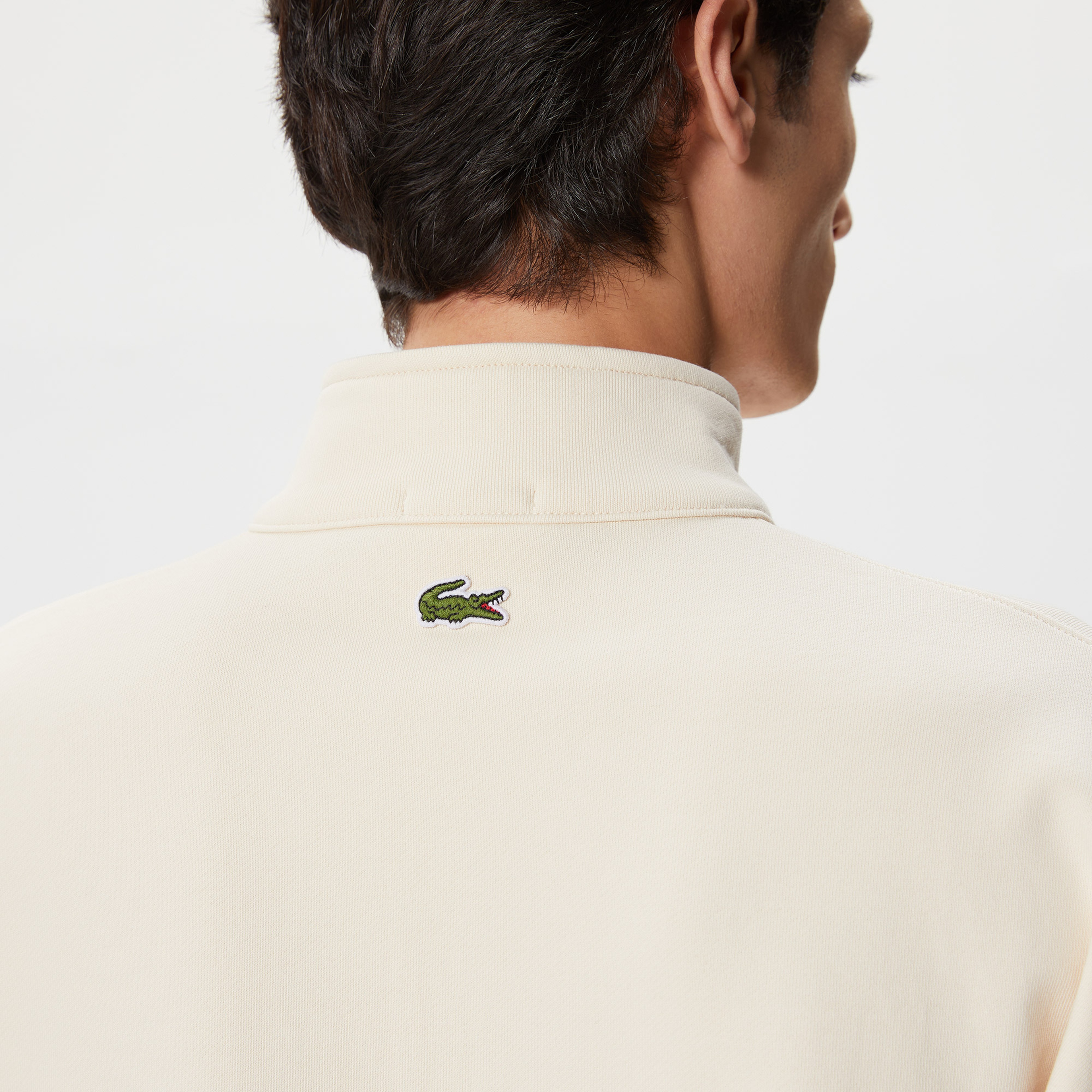 Lacoste Unisex Loose Fit Yarım Fermuarlı Krem Sweatshirt