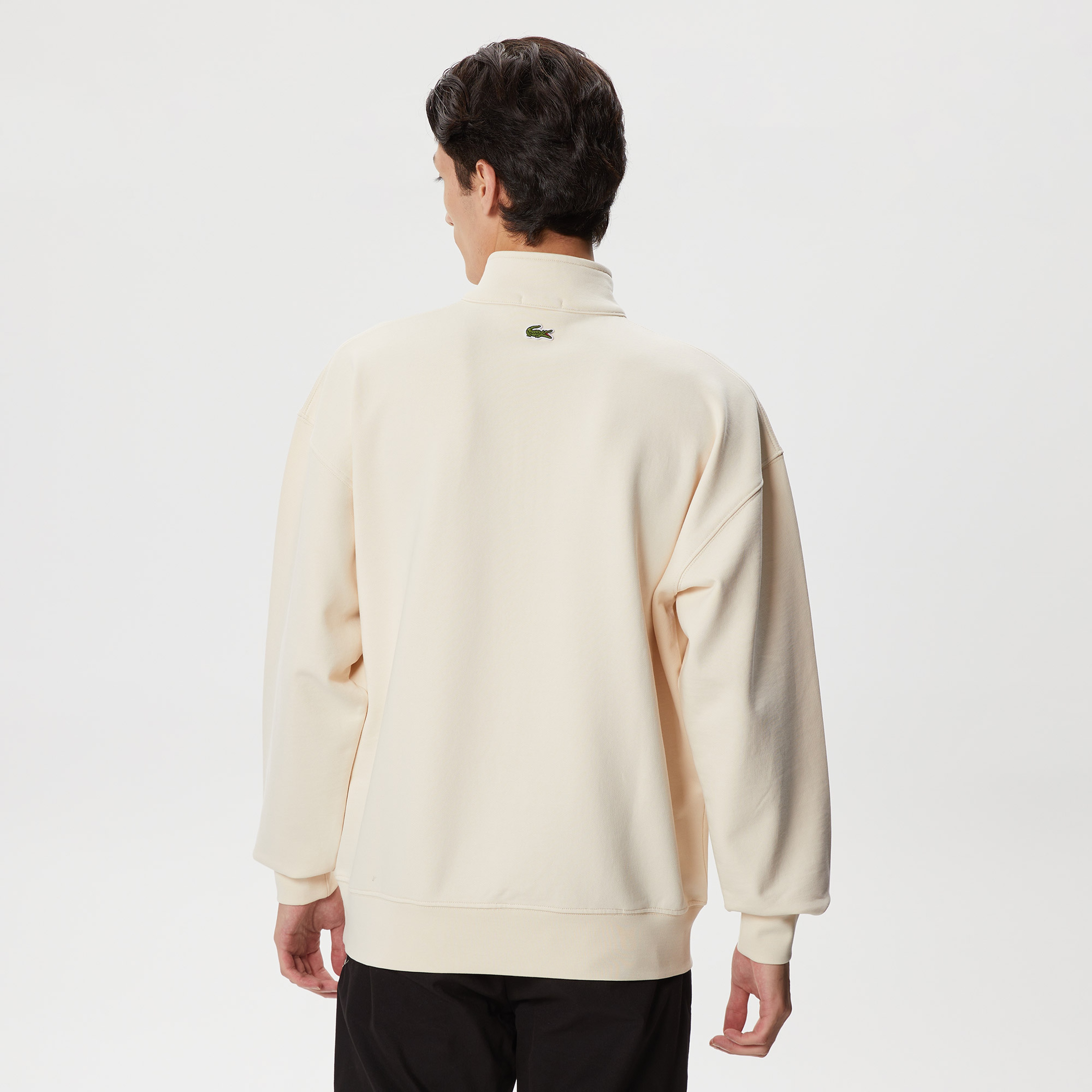 Lacoste Unisex Loose Fit Yarım Fermuarlı Krem Sweatshirt
