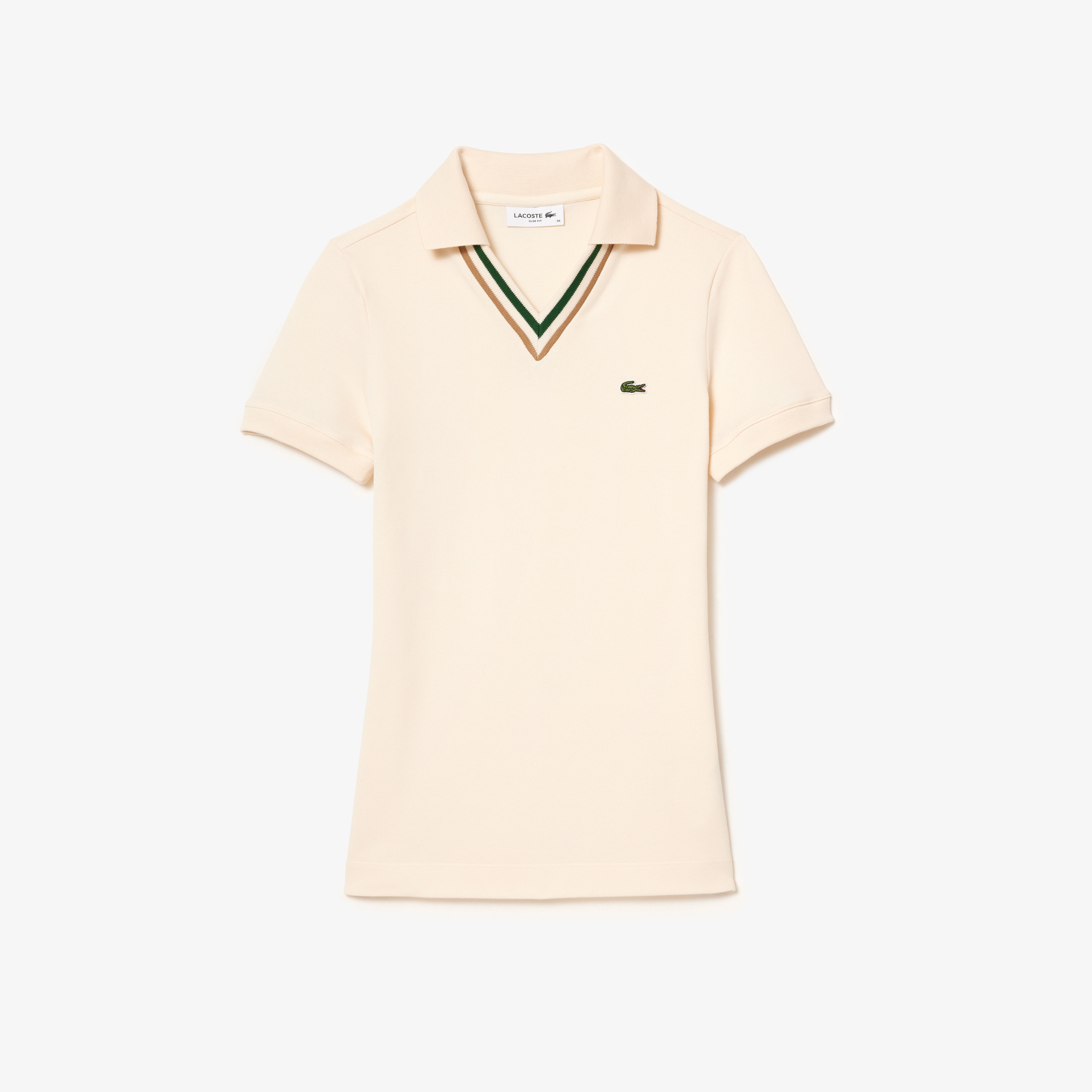 Kadın Slim Fit V Yaka Beyaz Polo