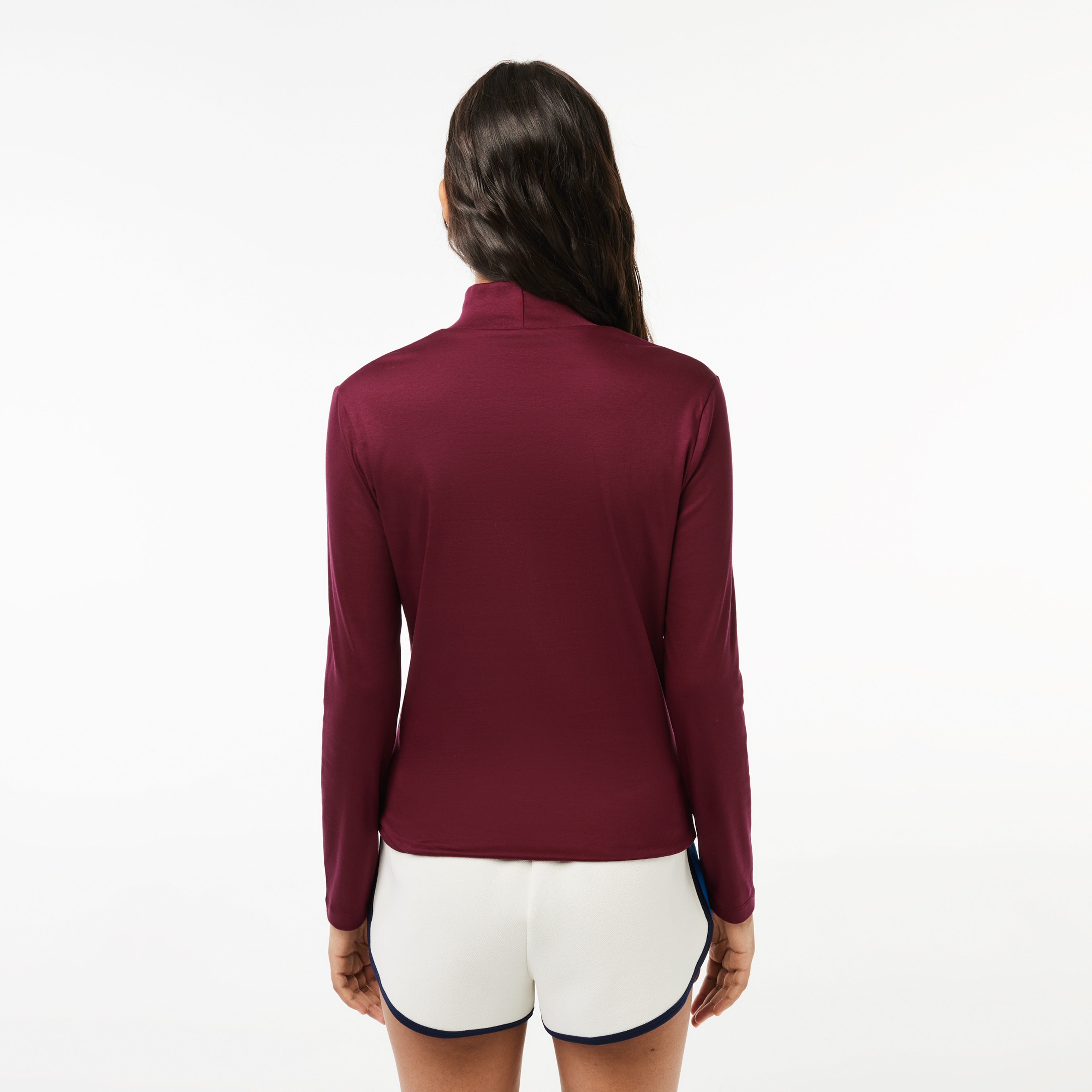 Kadın Slim Fit Uzun Kollu Dik Yaka Bordo T-Shirt