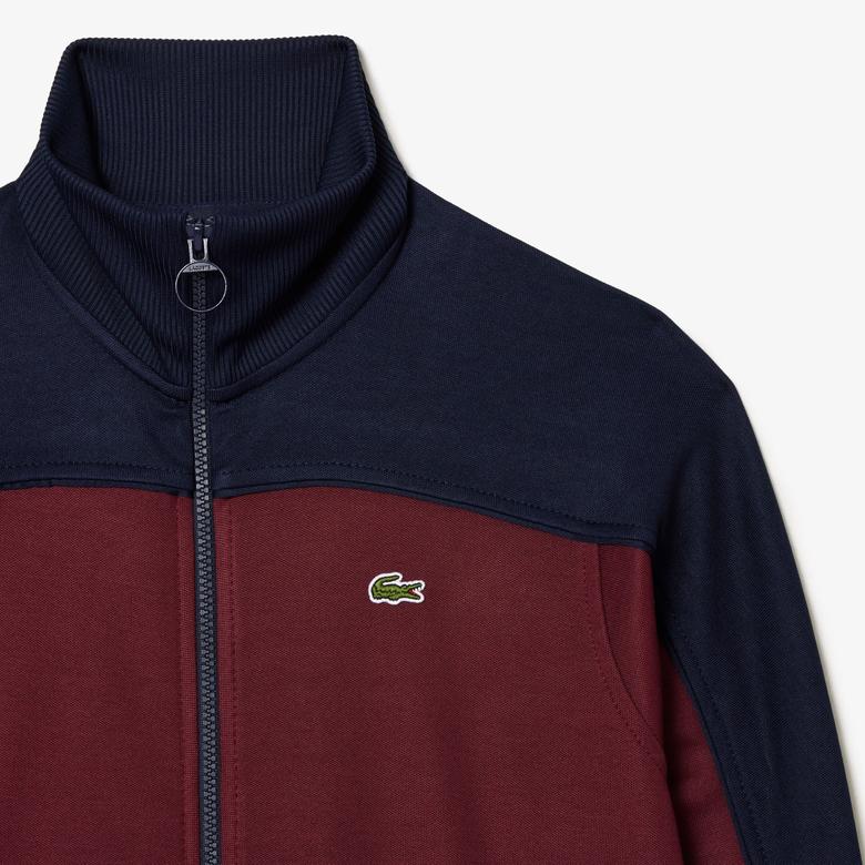 Kadın Regular Fit Fermuarlı Renk Bloklu Bordo Sweatshirt