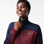 Kadın Regular Fit Fermuarlı Renk Bloklu Bordo Sweatshirt