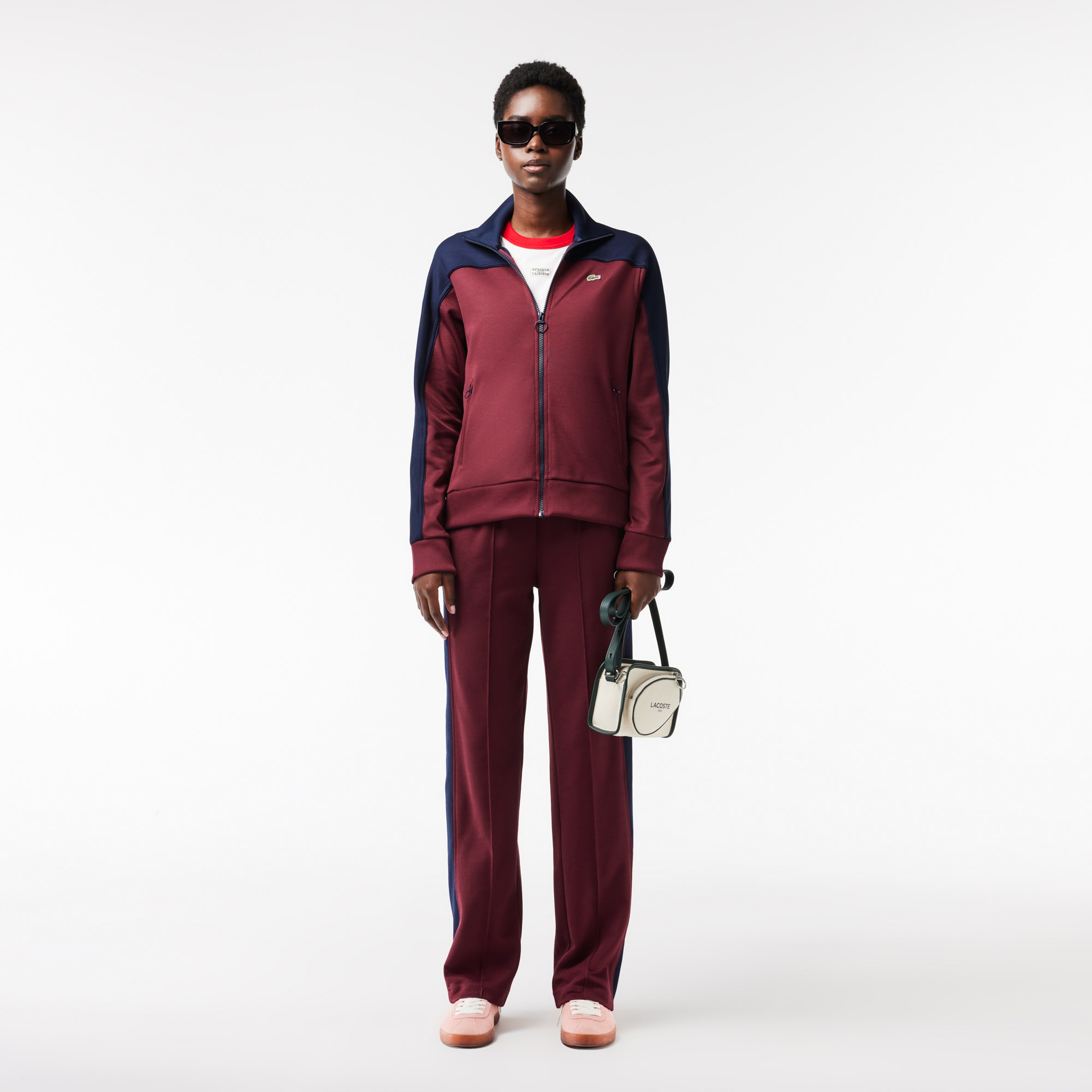 Kadın Regular Fit Fermuarlı Renk Bloklu Bordo Sweatshirt