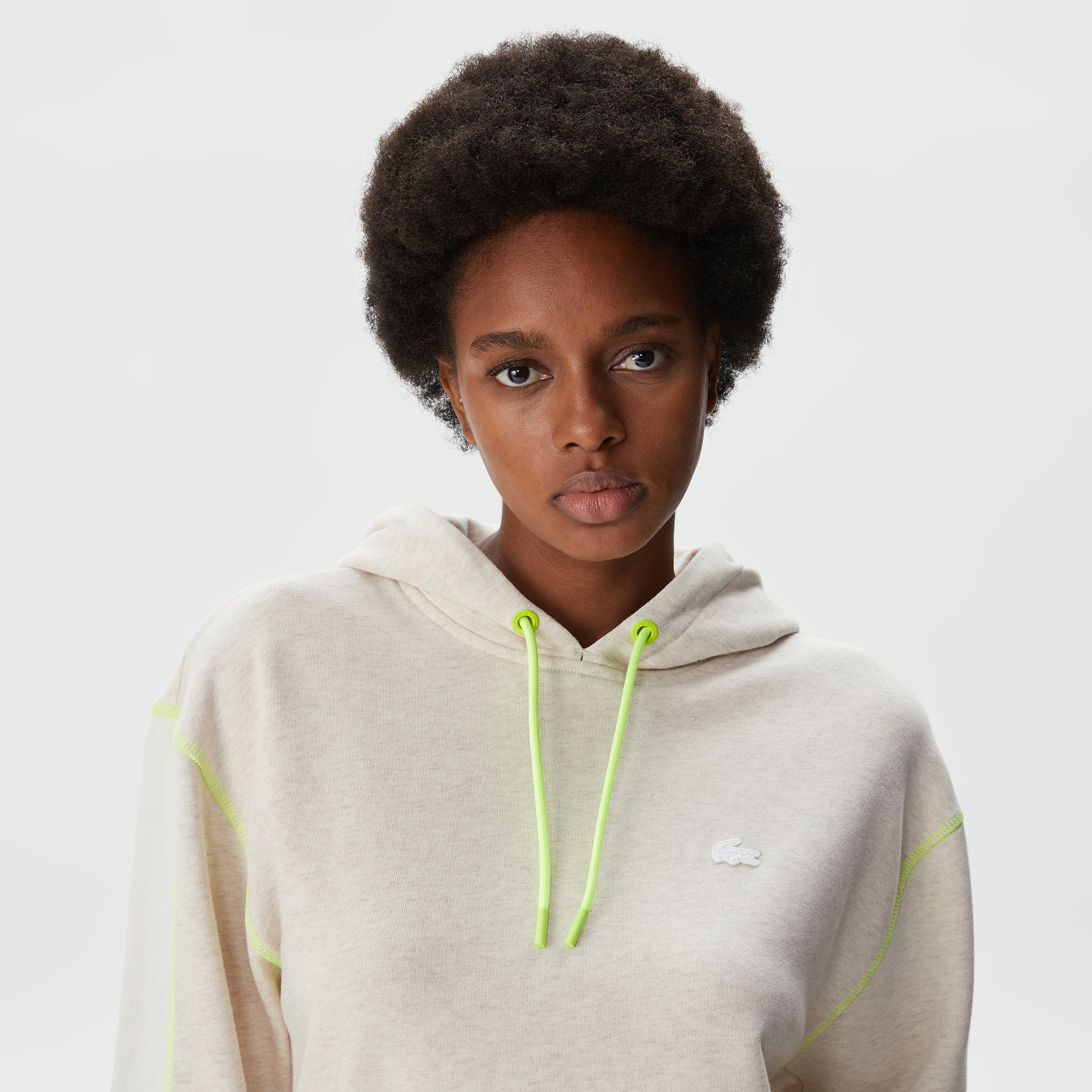 Kadın Relaxed Fit Kapüşonlu Renk Bloklu Beyaz Sweatshirt