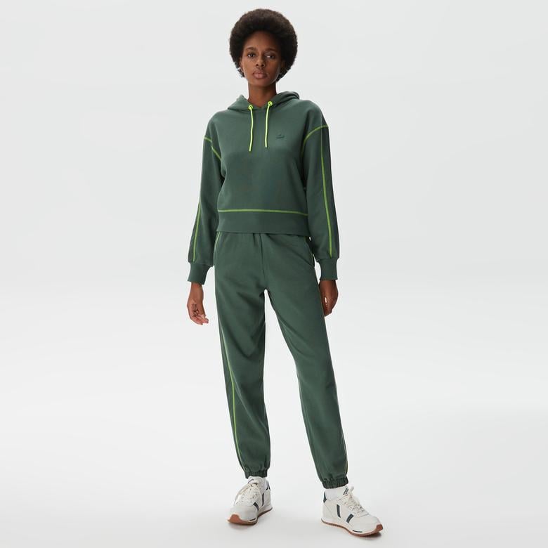 Kadın Relaxed Fit Kapüşonlu Renk Bloklu Haki Sweatshirt