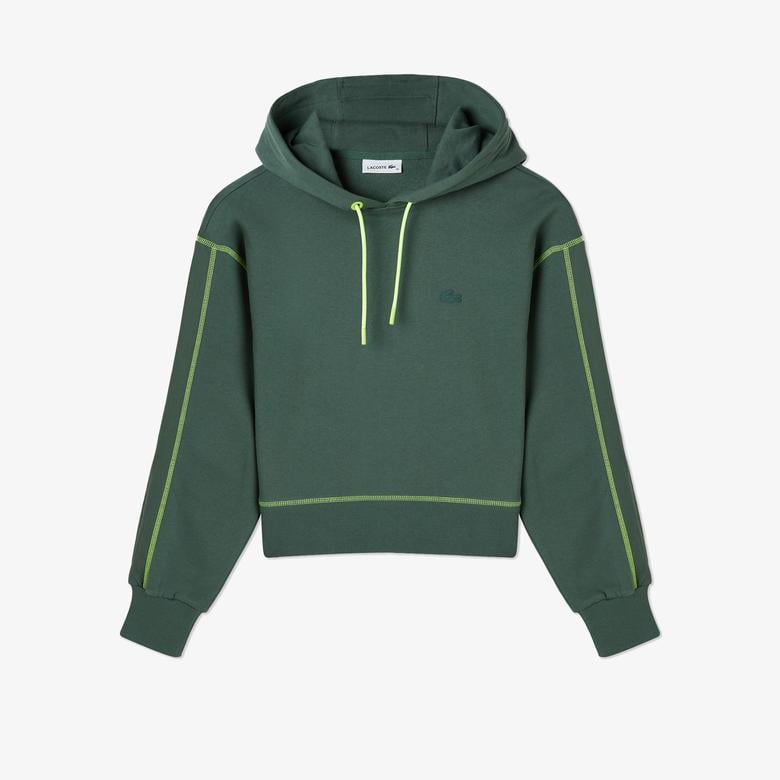 Kadın Relaxed Fit Kapüşonlu Renk Bloklu Haki Sweatshirt