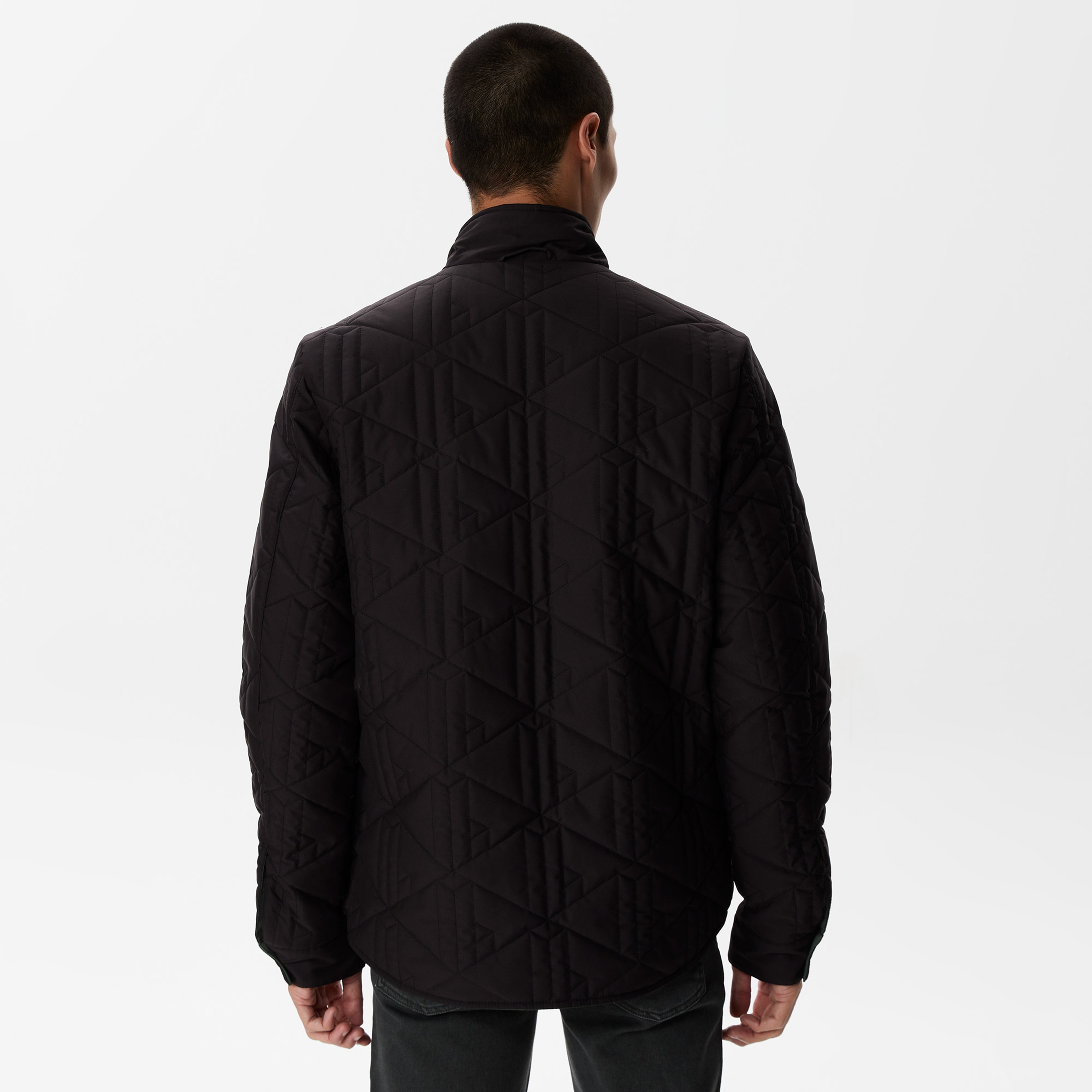 Erkek Kapüşonlu Monogram Siyah Mont