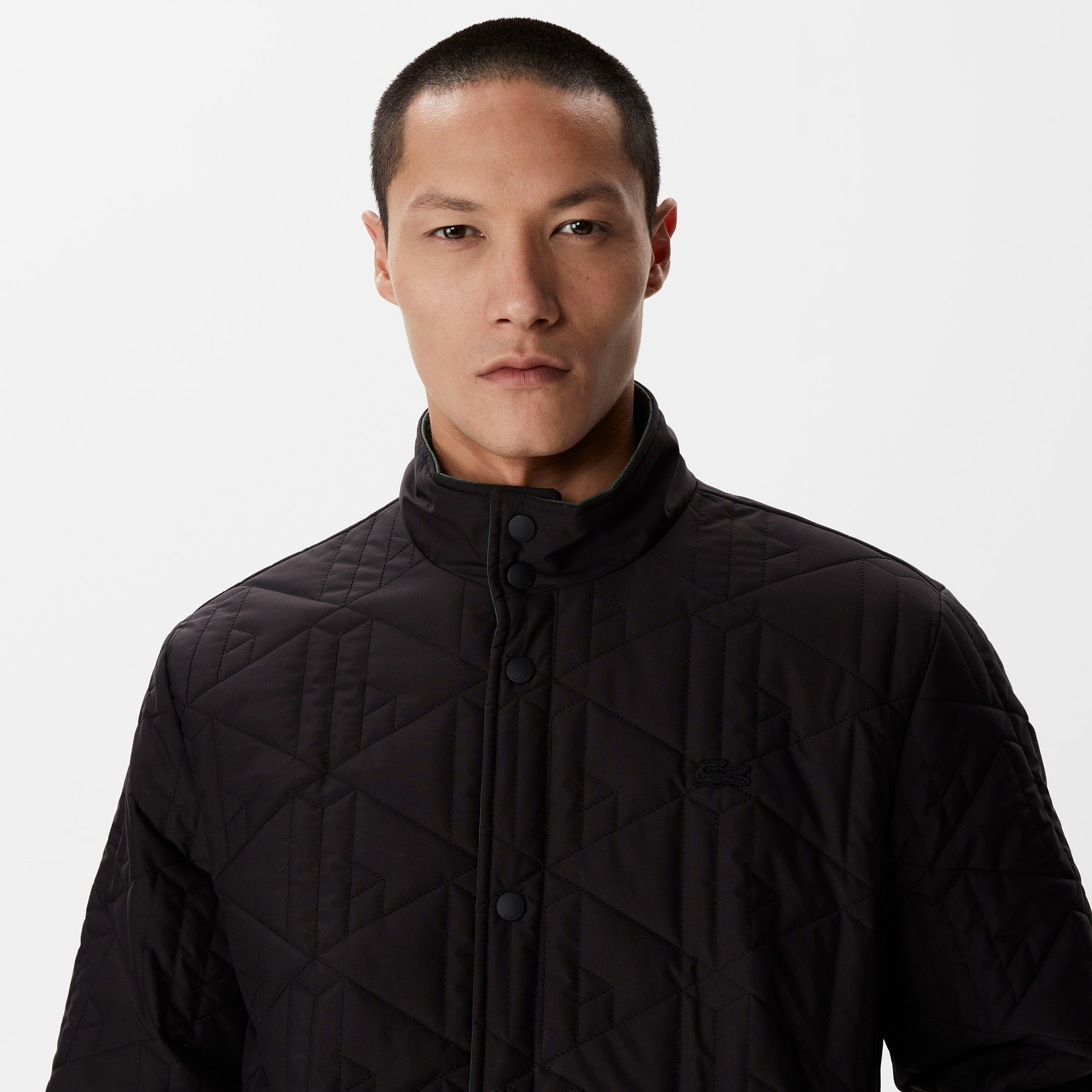 Erkek Kapüşonlu Monogram Siyah Mont