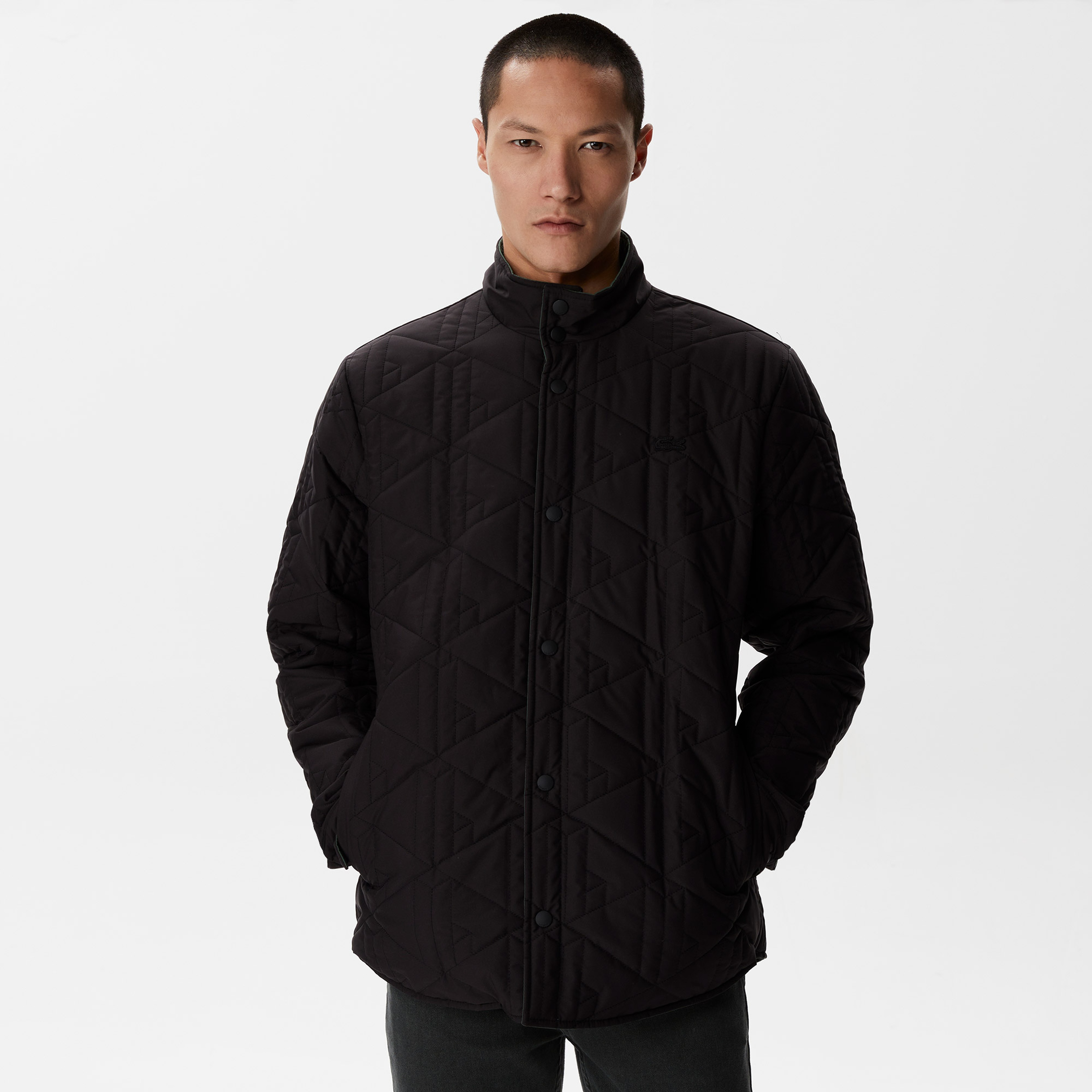 Erkek Kapüşonlu Monogram Siyah Mont