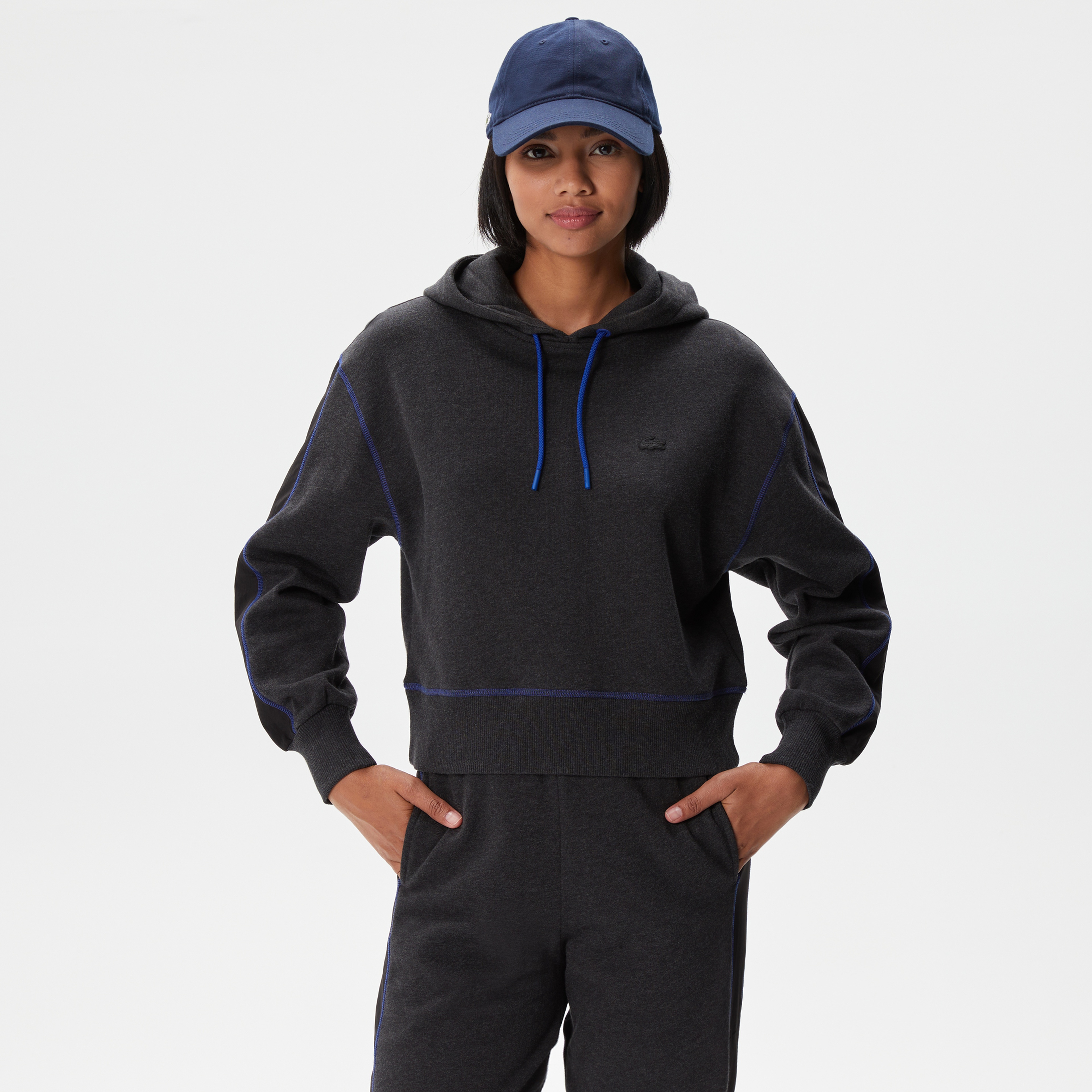 Kadın Relaxed Fit Kapüşonlu Renk Bloklu Siyah Sweatshirt