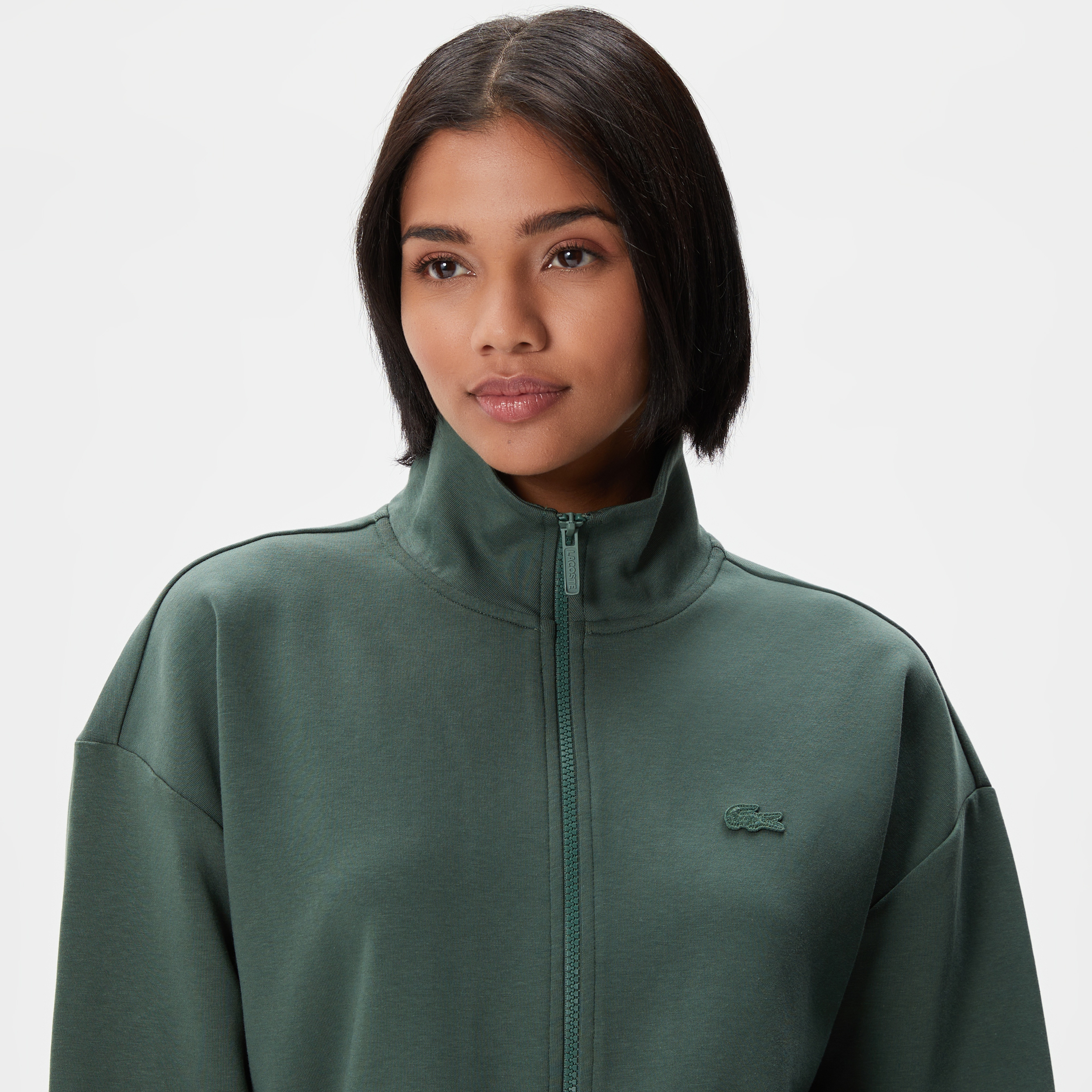 Kadın Loose Fit Uzun Kollu Dik Yaka Haki Elbise