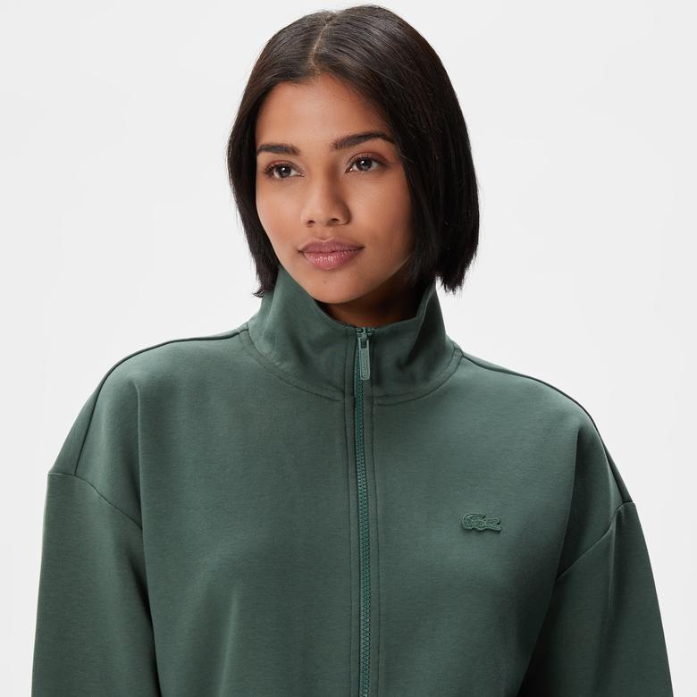 Kadın Loose Fit Uzun Kollu Dik Yaka Haki Elbise