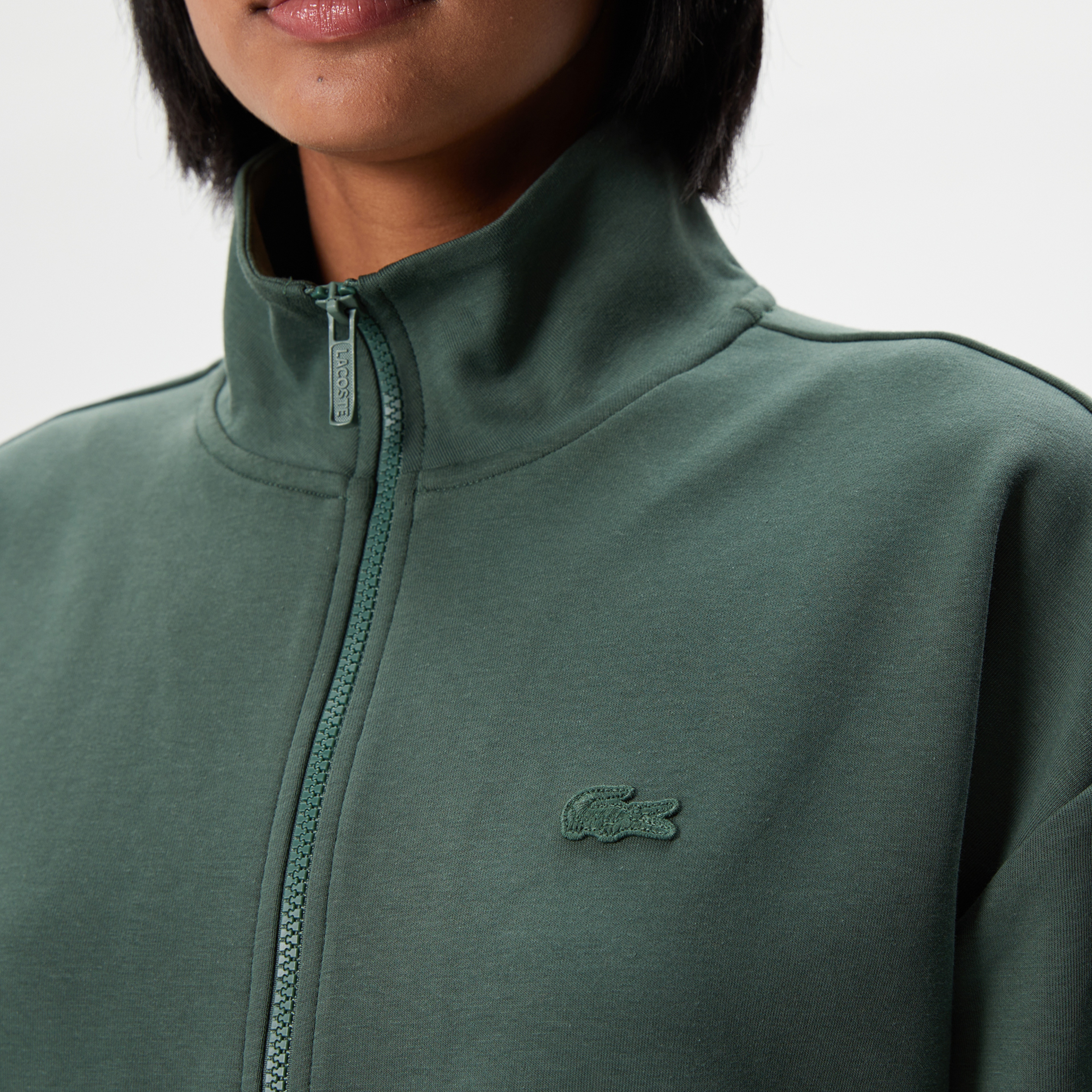 Kadın Loose Fit Uzun Kollu Dik Yaka Haki Elbise