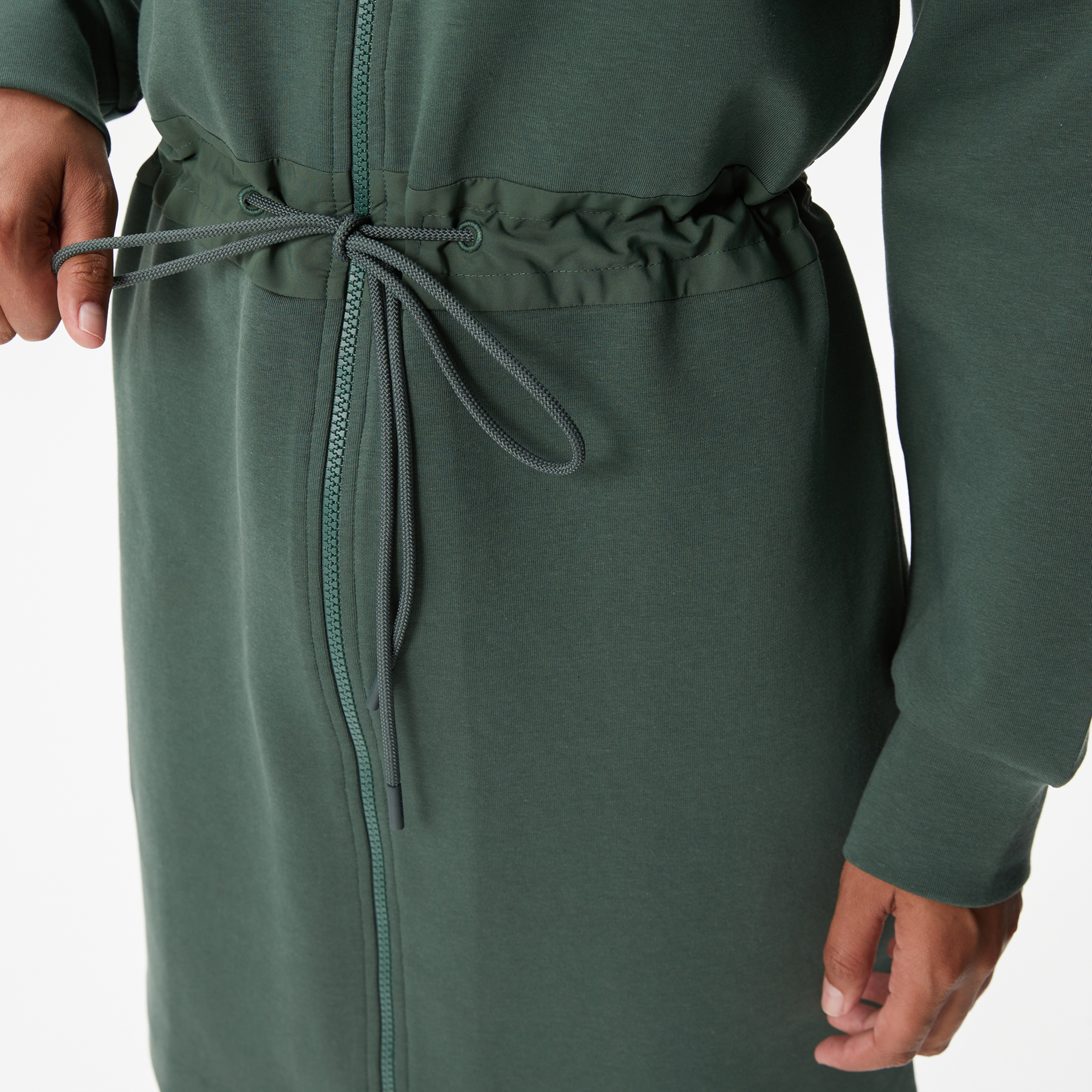 Kadın Loose Fit Uzun Kollu Dik Yaka Haki Elbise