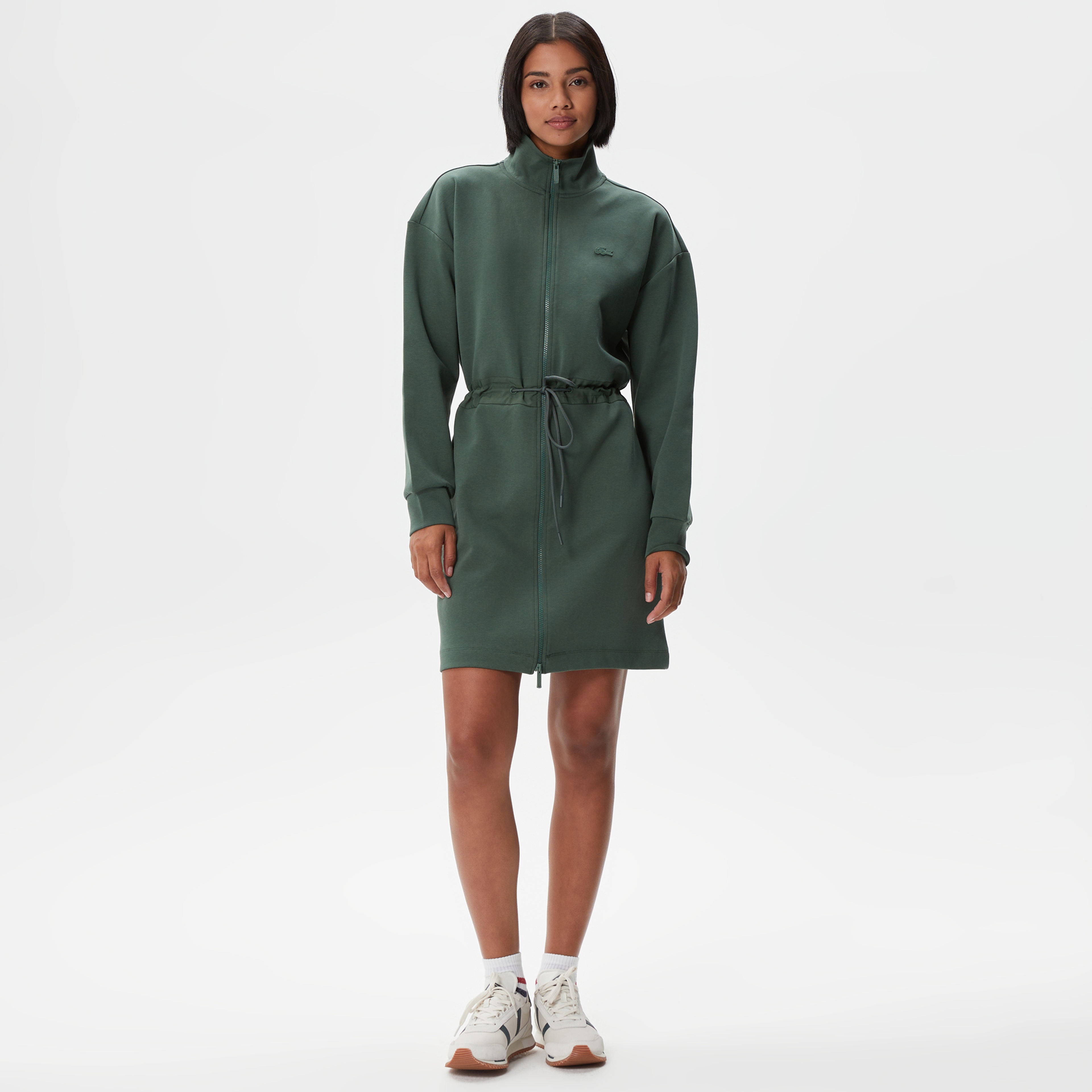 Kadın Loose Fit Uzun Kollu Dik Yaka Haki Elbise