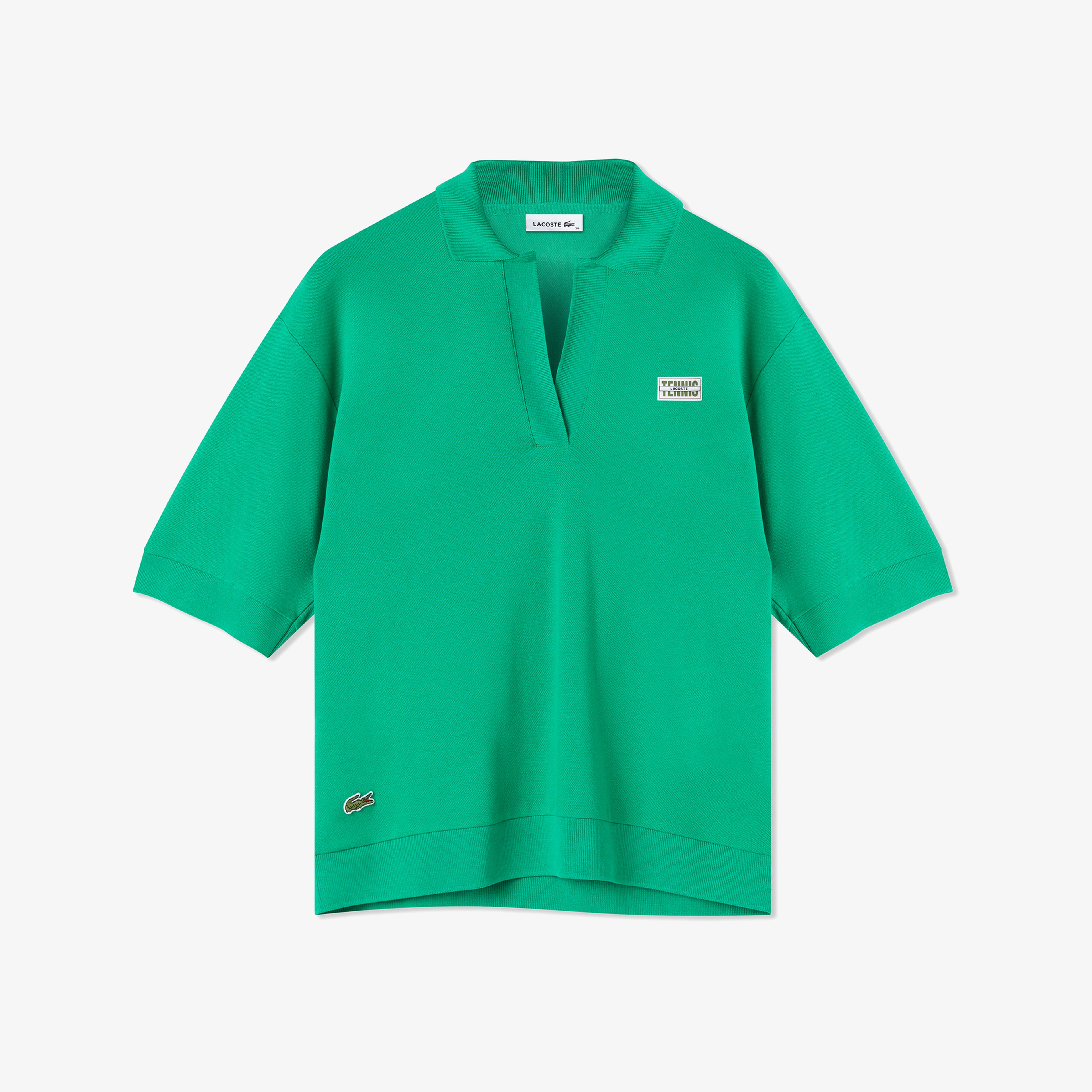 Kadın Loose Fit V Yaka Açık Yeşil Polo