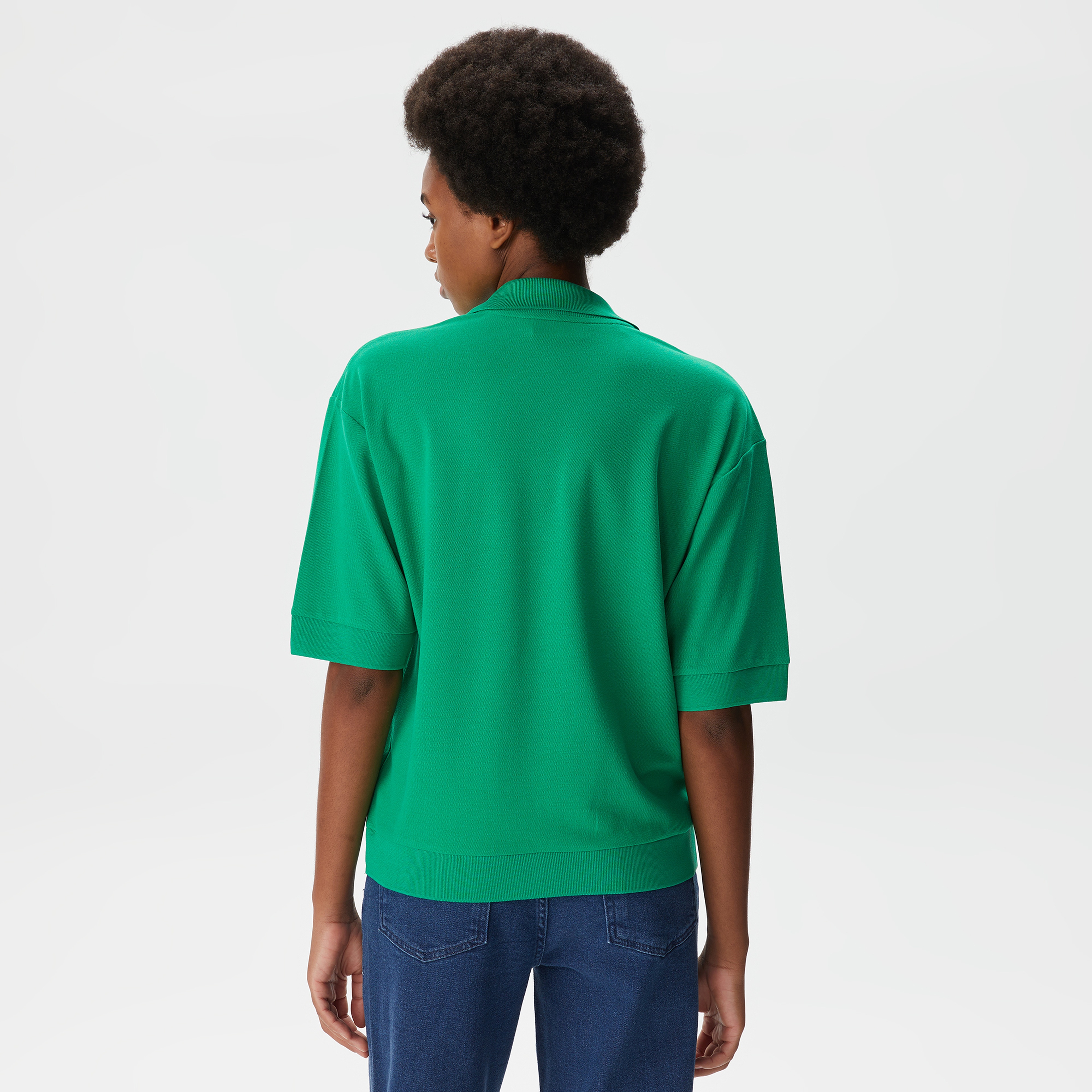 Kadın Loose Fit V Yaka Açık Yeşil Polo