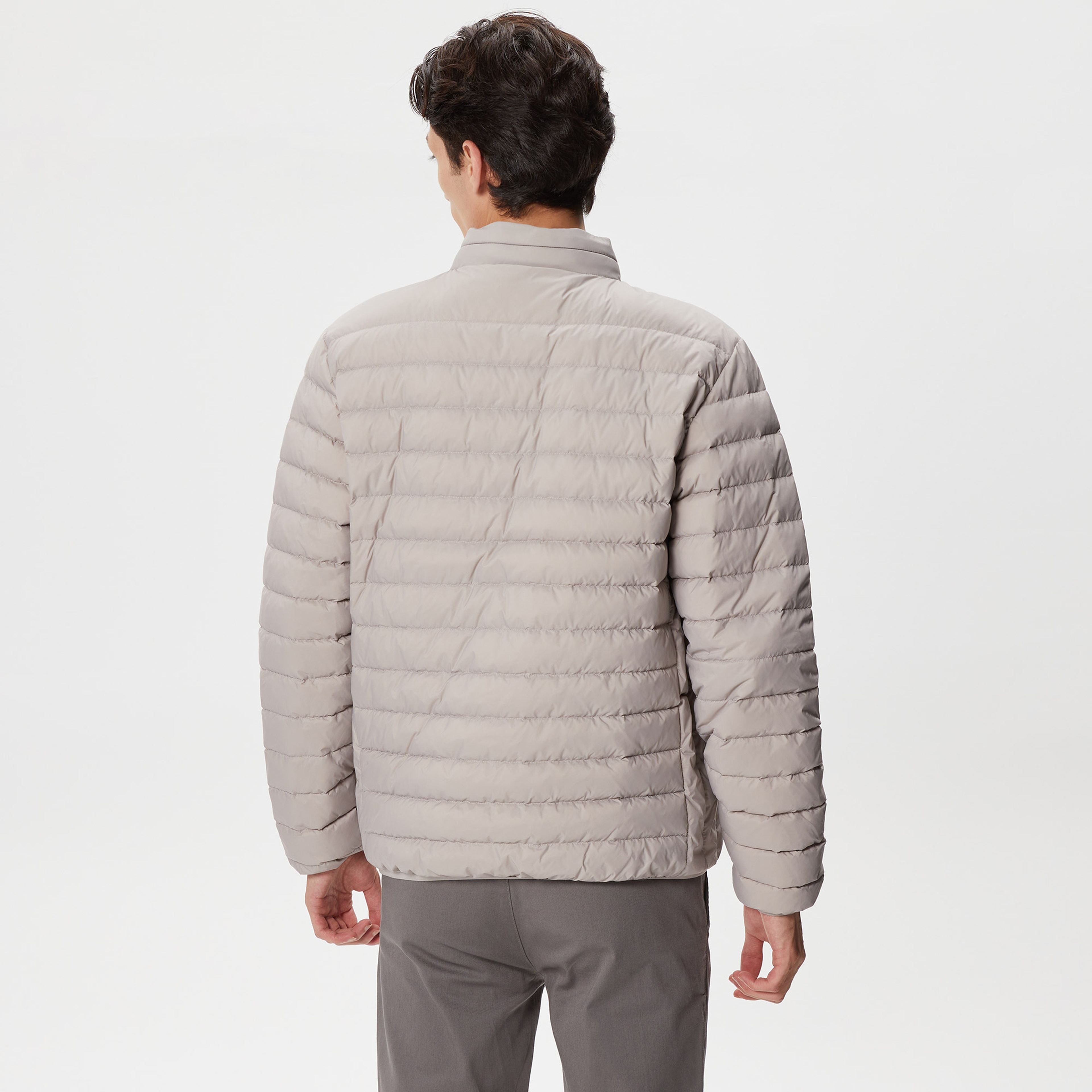 Erkek Dik Yaka Kapitone Gri Mont