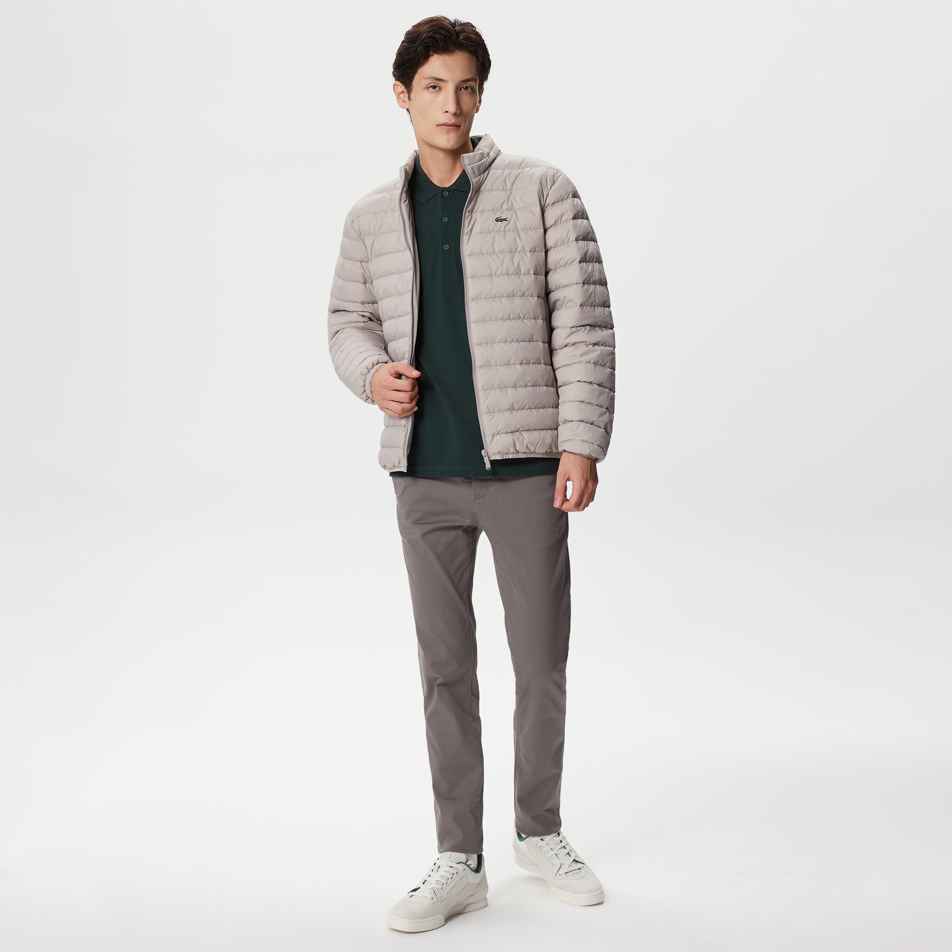 Erkek Dik Yaka Kapitone Gri Mont