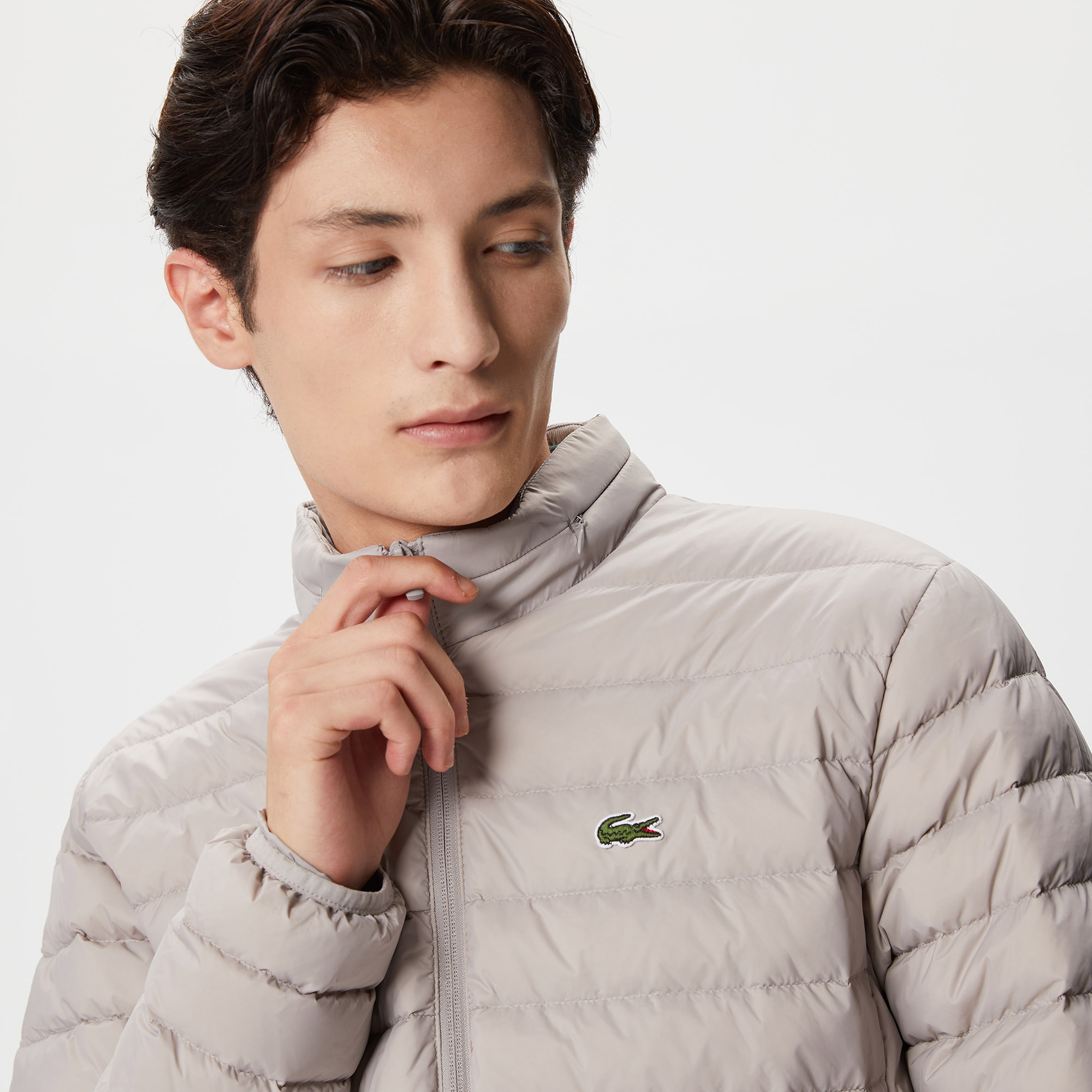 Erkek Dik Yaka Kapitone Gri Mont