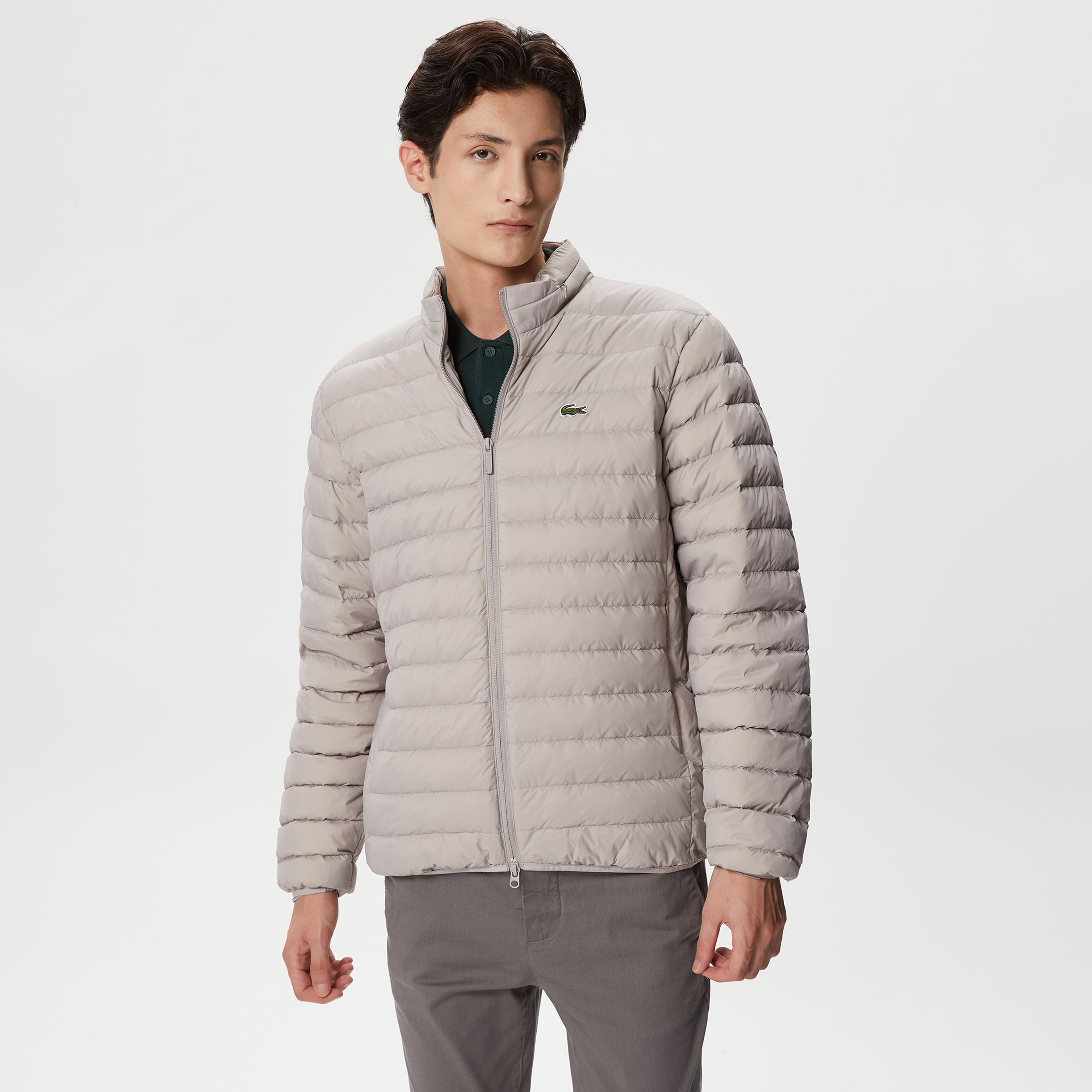 Erkek Dik Yaka Kapitone Gri Mont