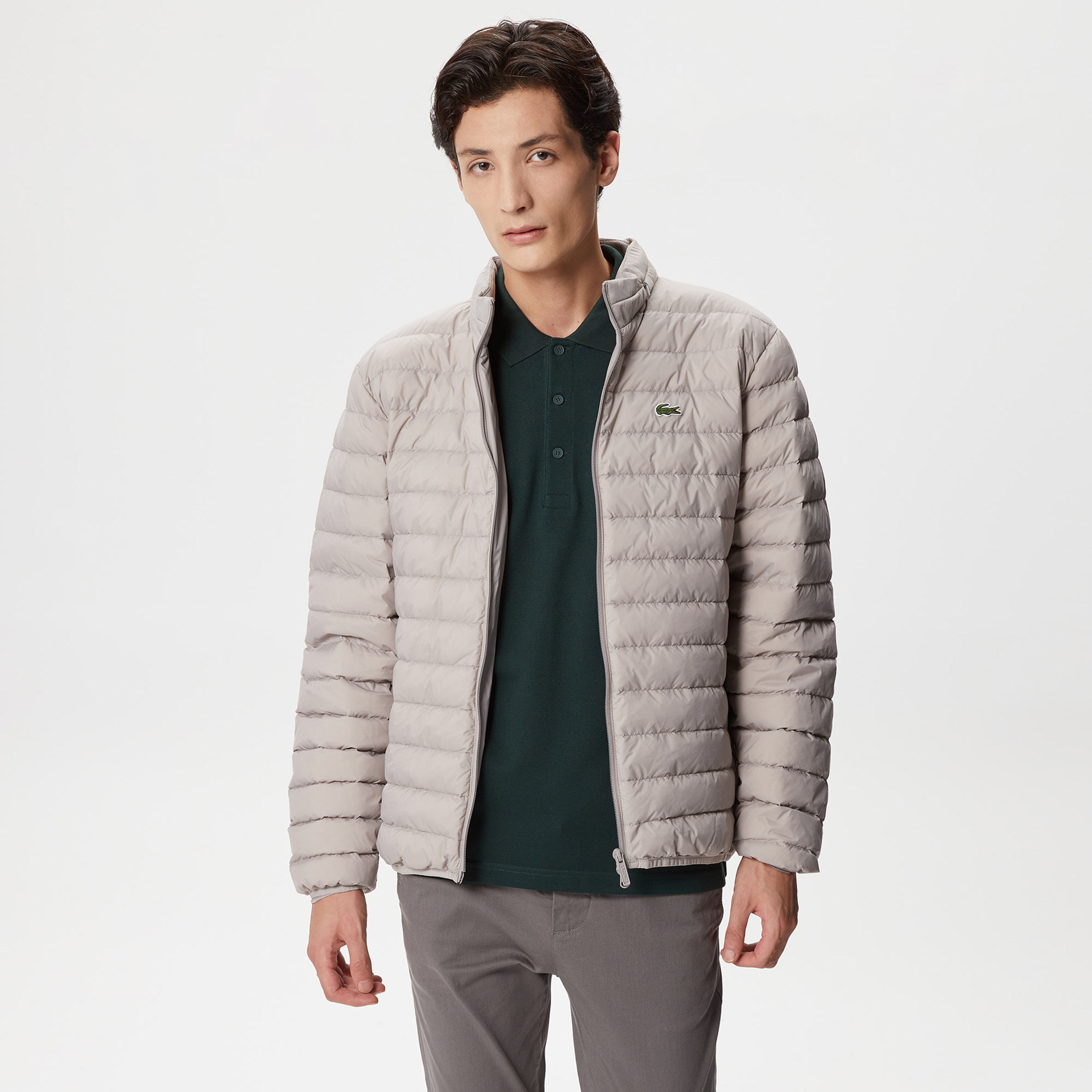 Erkek Dik Yaka Kapitone Gri Mont