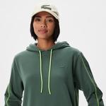 Kadın Loose Fit Uzun Kollu Kapüşonlu Desenli Haki Elbise