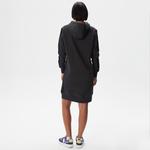 Kadın Loose Fit Uzun Kollu Kapüşonlu Desenli Siyah Elbise