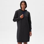 Kadın Loose Fit Uzun Kollu Kapüşonlu Desenli Siyah Elbise