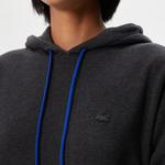 Kadın Loose Fit Uzun Kollu Kapüşonlu Desenli Siyah Elbise