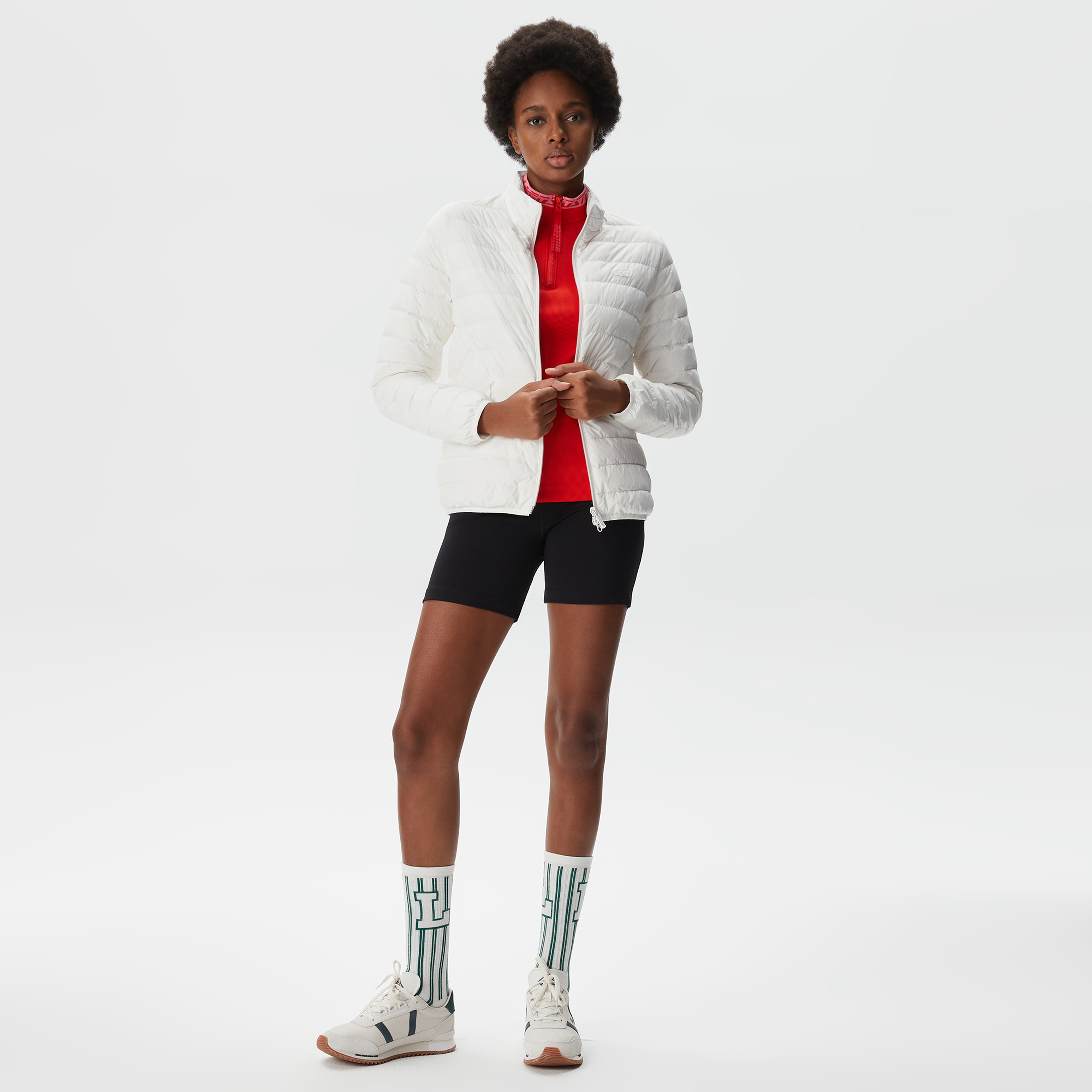 Kadın Dik Yaka Kapitone Beyaz Mont