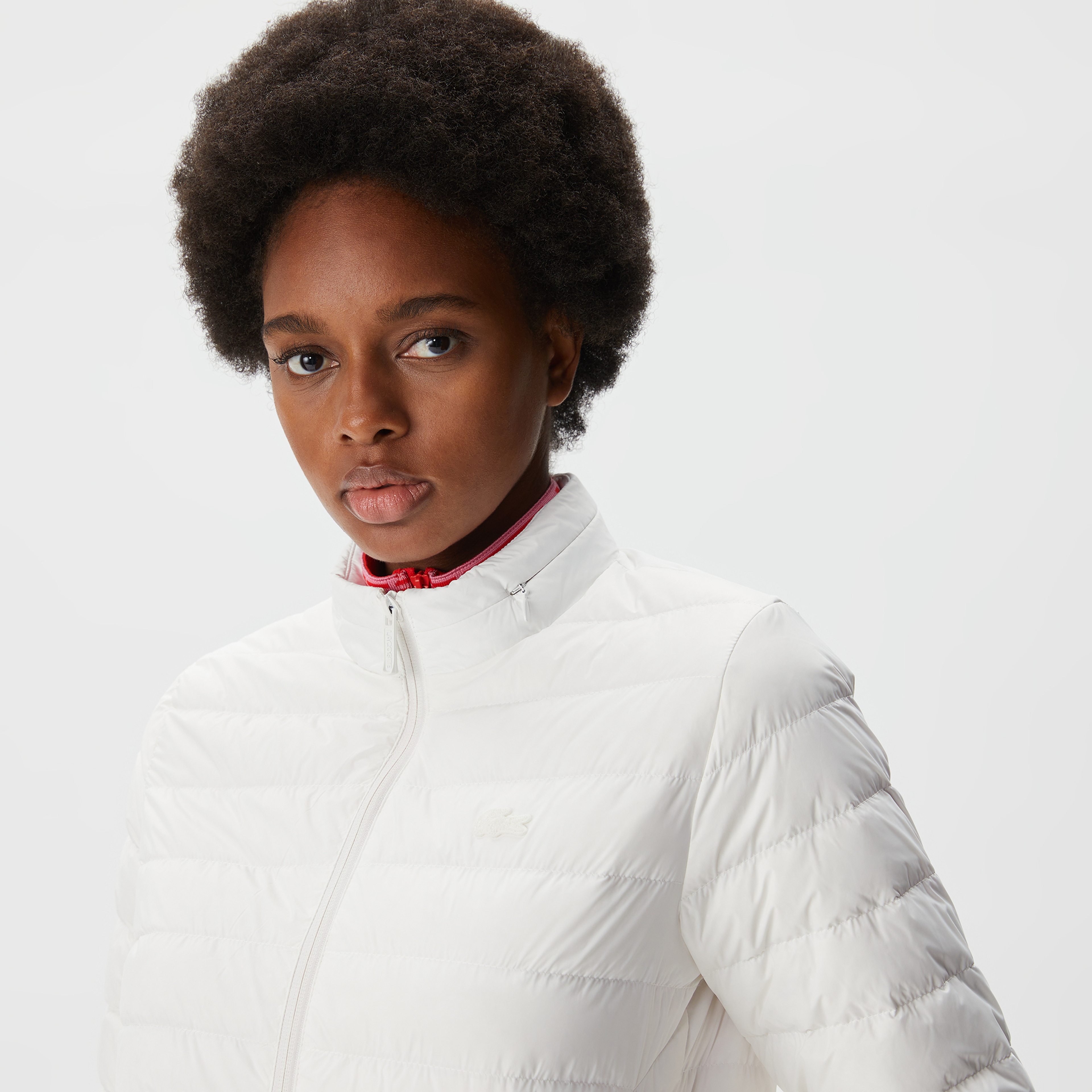 Kadın Dik Yaka Kapitone Beyaz Mont