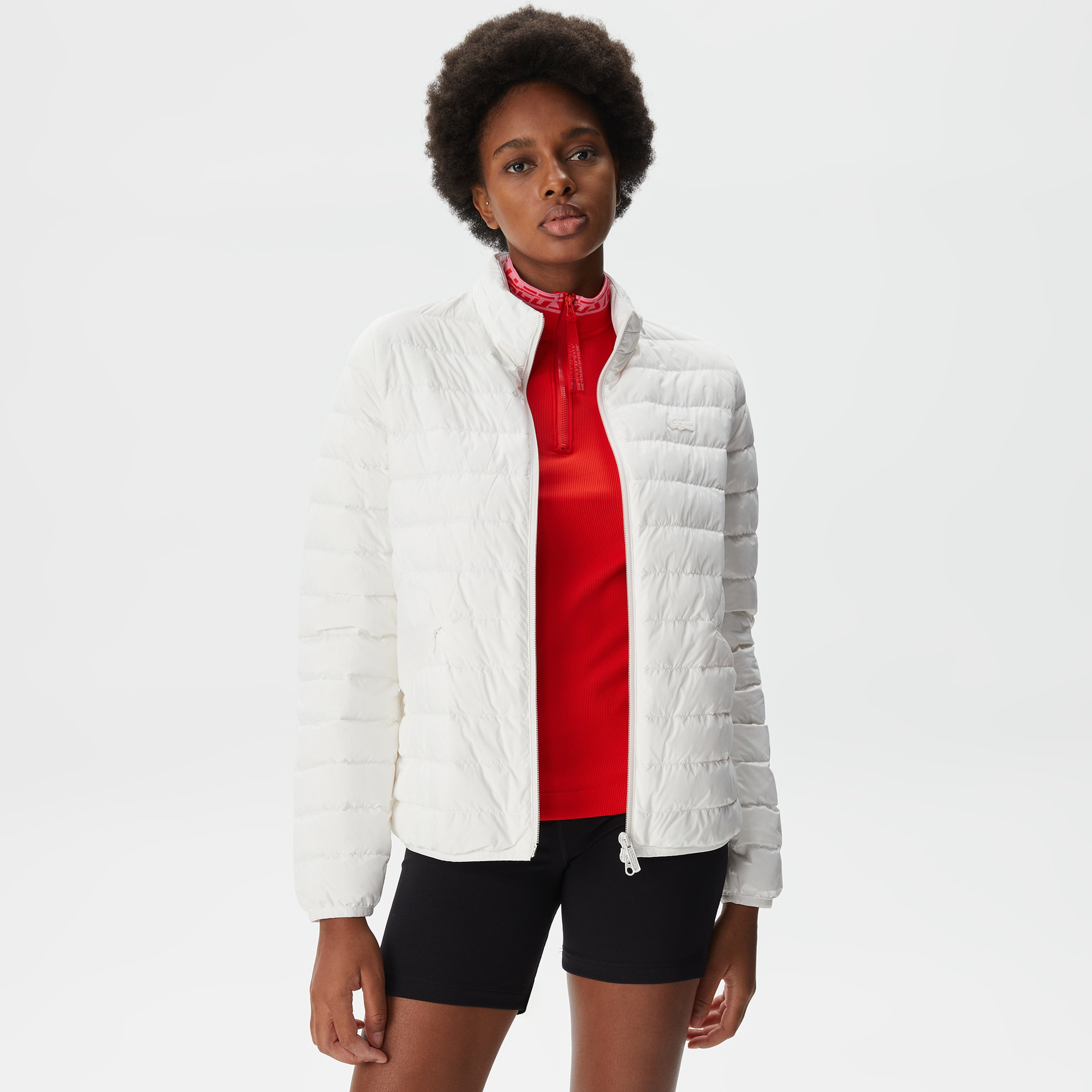 Kadın Dik Yaka Kapitone Beyaz Mont