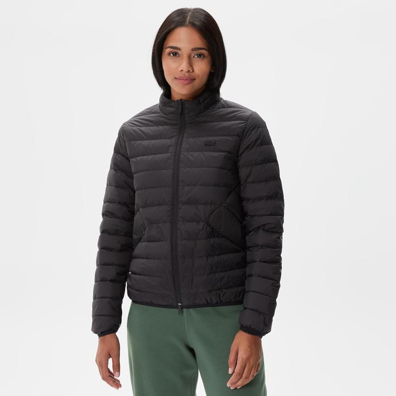 Kadın Dik Yaka Kapitone Siyah Mont