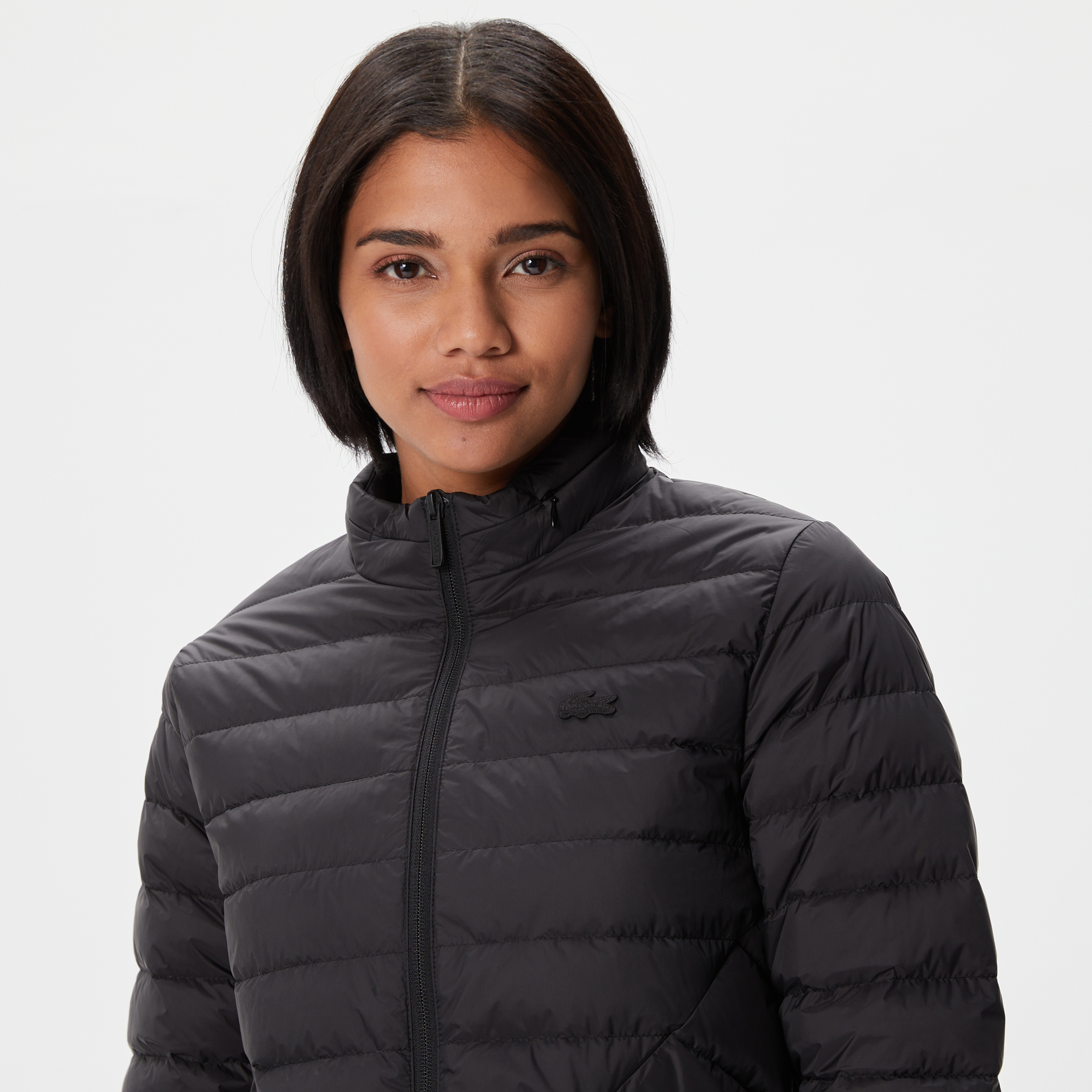 Kadın Dik Yaka Kapitone Siyah Mont