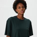 Kadın Relaxed Fit Bisiklet Yaka Koyu Yeşil T-Shirt