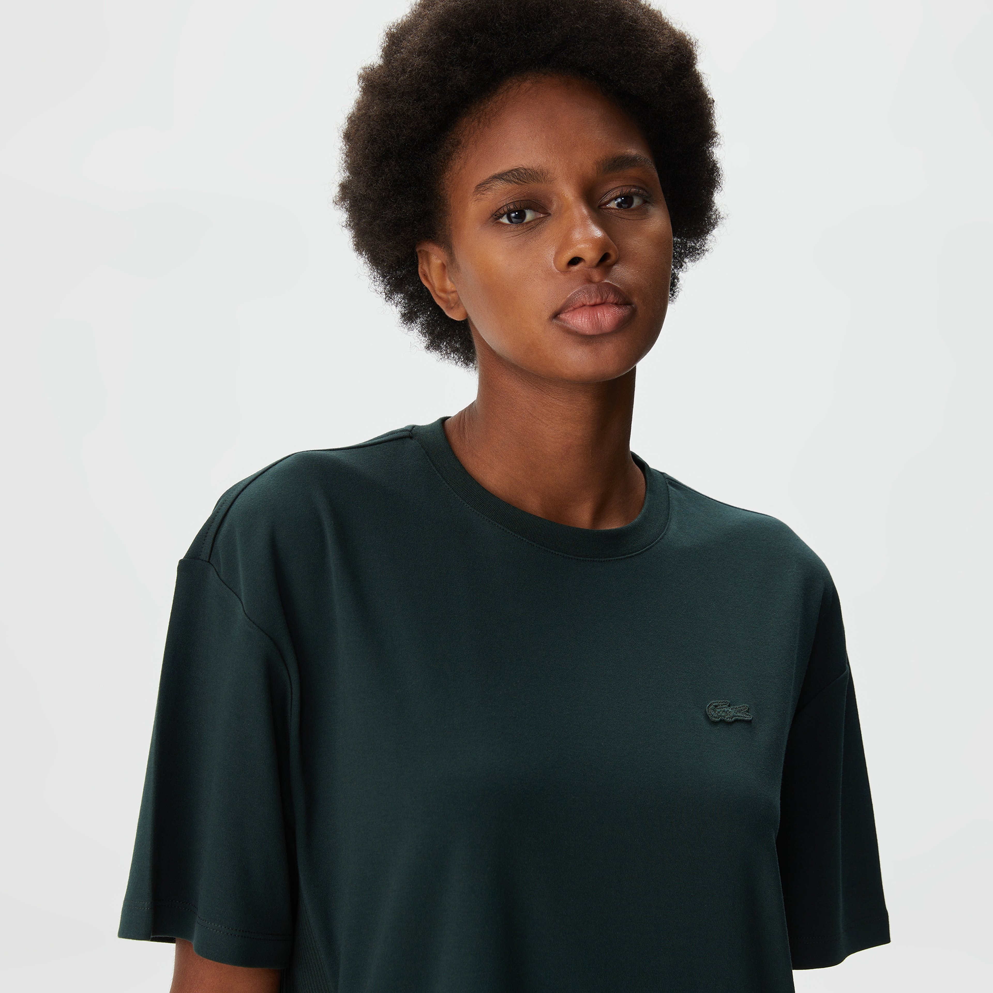 Kadın Relaxed Fit Bisiklet Yaka Koyu Yeşil T-Shirt