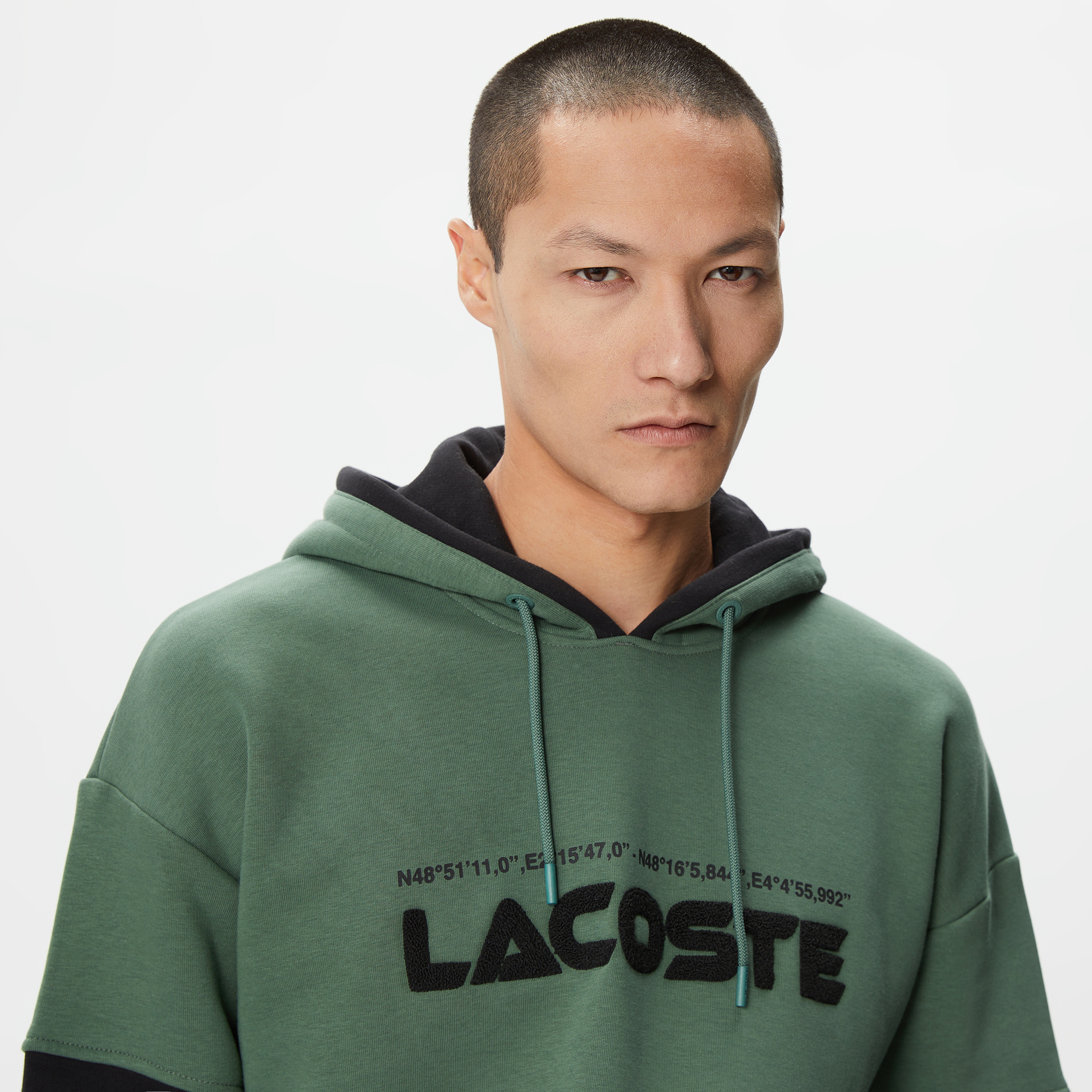 Erkek Relaxed Fit Kapüşonlu Renk Bloklu Haki Sweatshirt