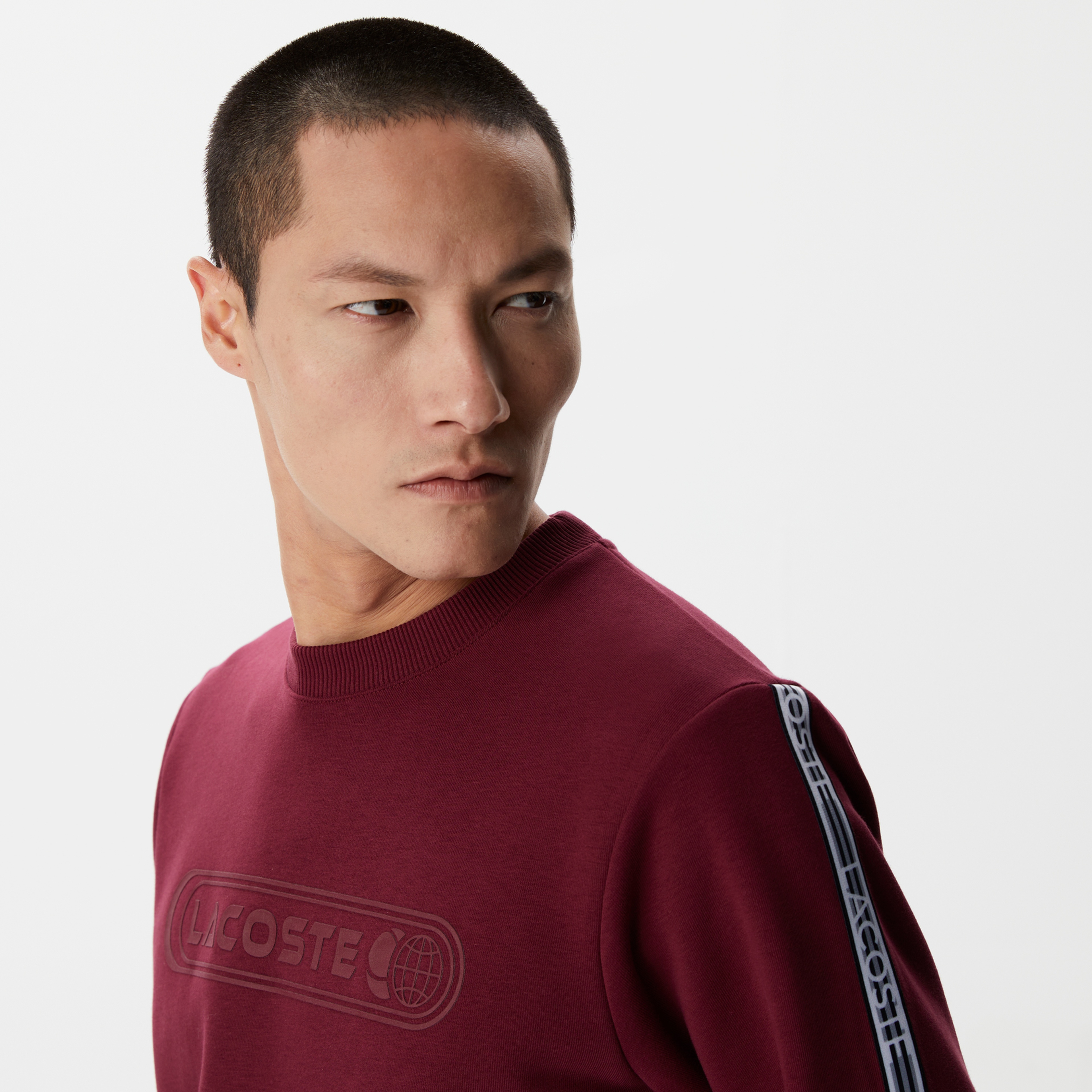 Erkek Relaxed Fit Bisiklet Yaka Baskılı Bordo Sweatshirt