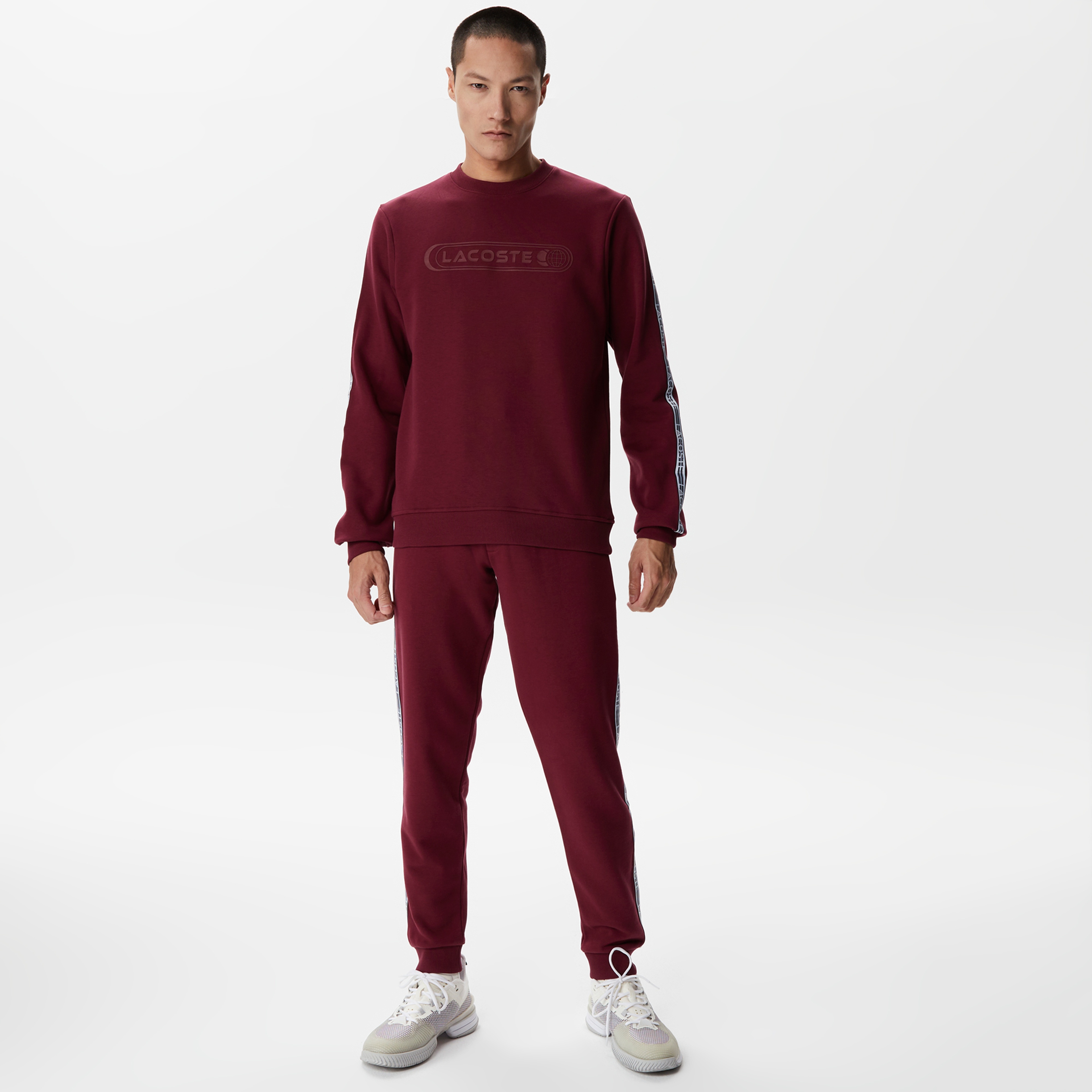 Erkek Relaxed Fit Bisiklet Yaka Baskılı Bordo Sweatshirt