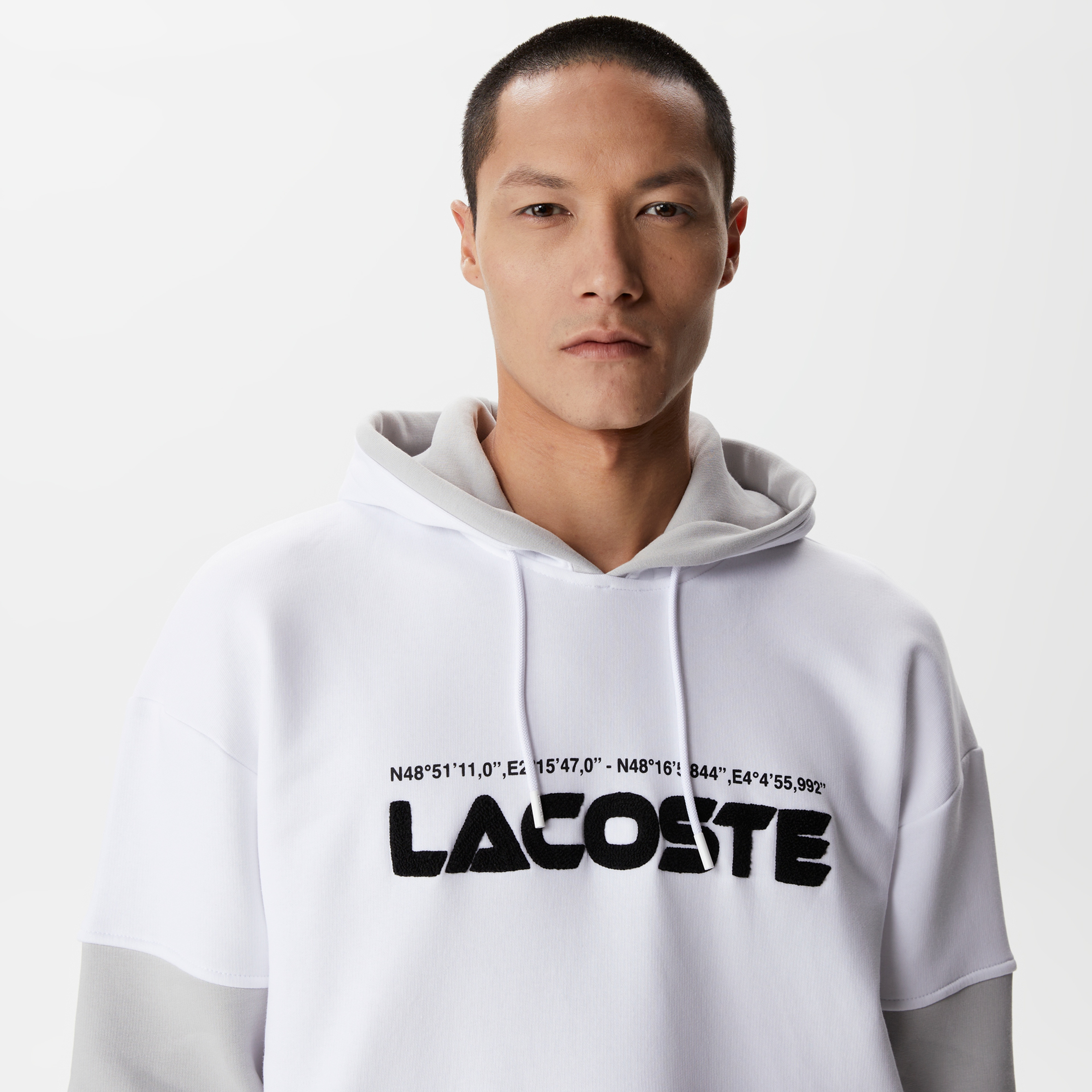 Erkek Relaxed Fit Kapüşonlu Renk Bloklu Beyaz Sweatshirt