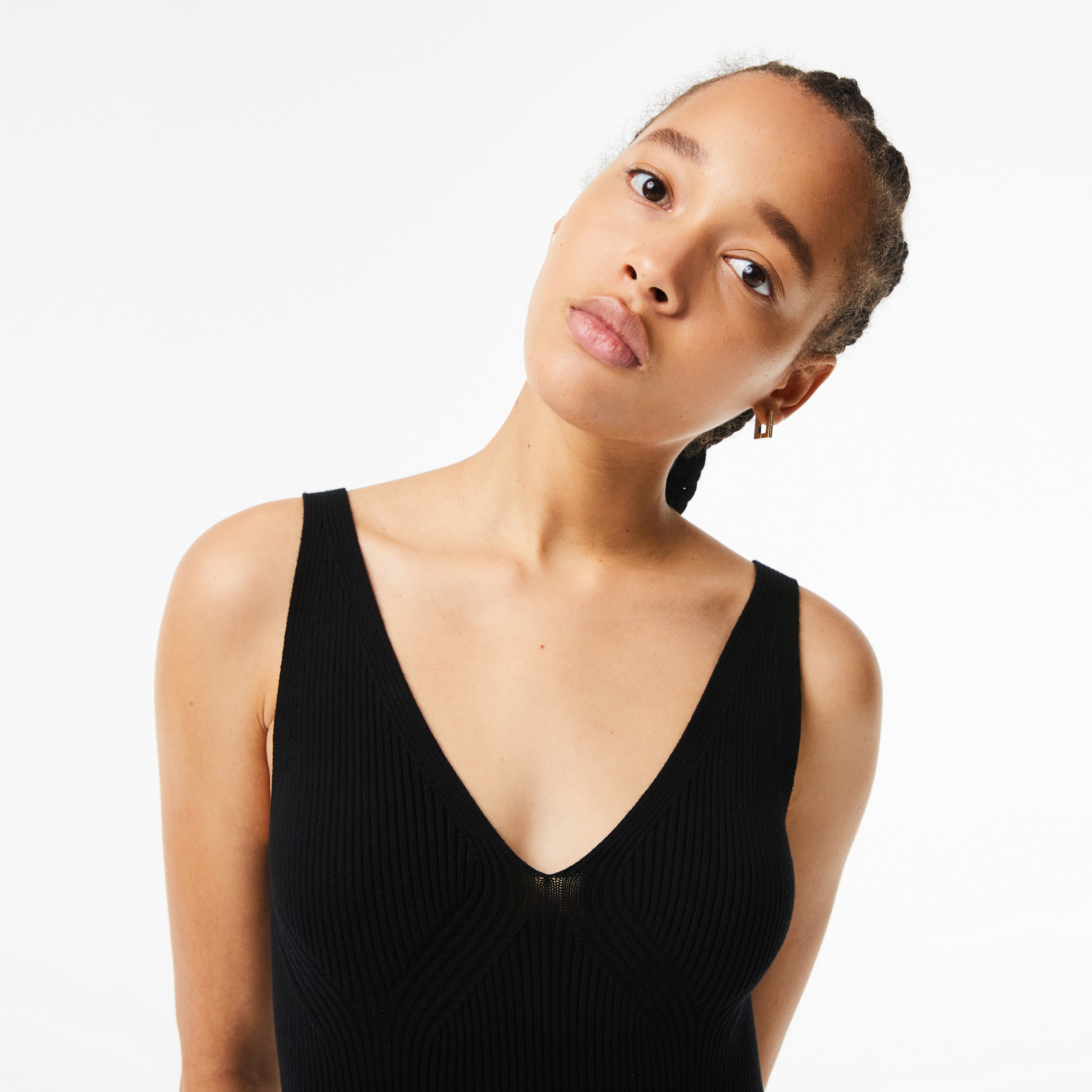 Lacoste Active Relaxed Fit Kadın Kolsuz V Yaka Siyah Elbise