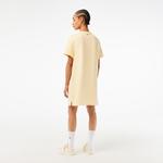 Kadın Oversize Kısa Kollu Bisiklet Yaka Organik Pamuk Baskılı Sarı Elbise