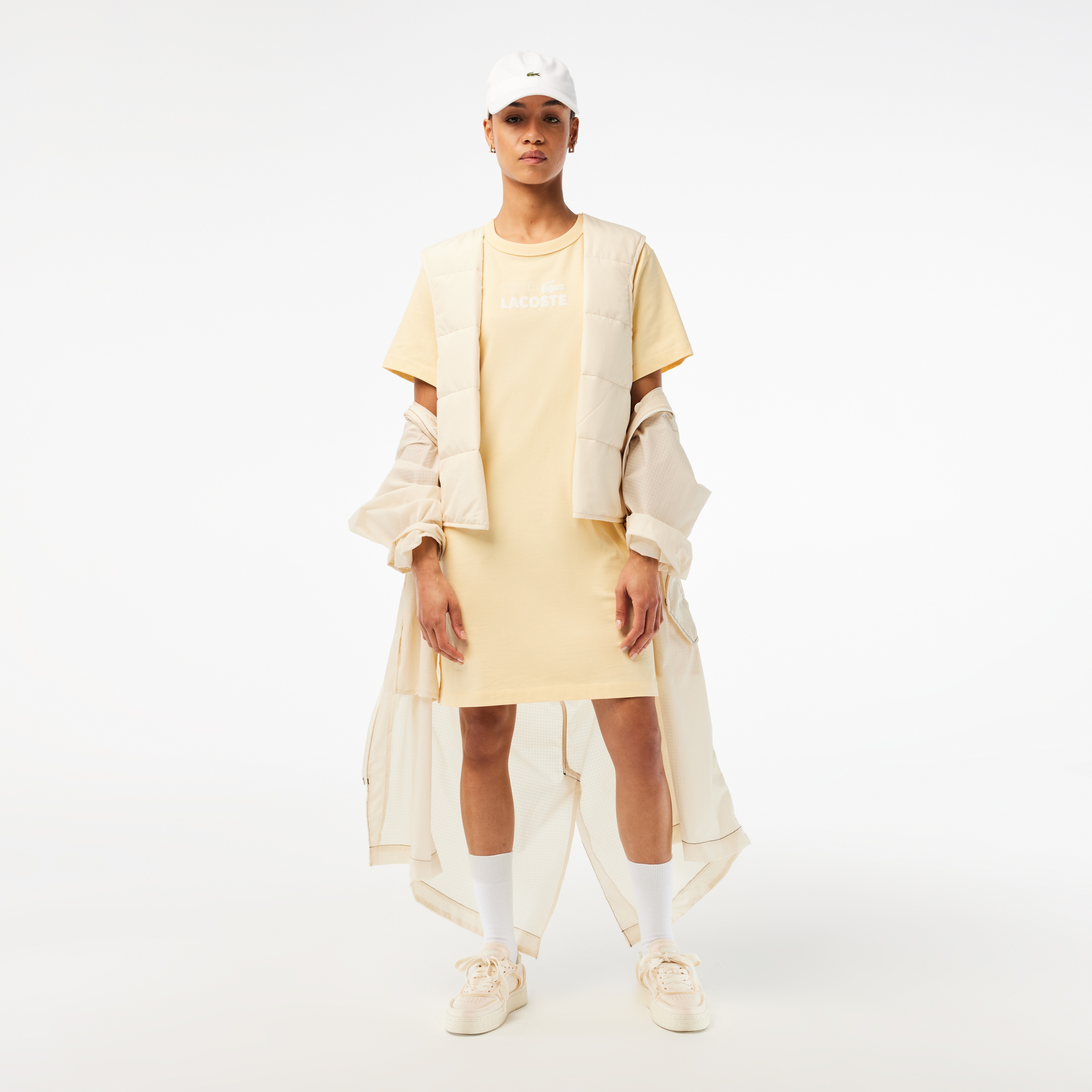 Kadın Oversize Kısa Kollu Bisiklet Yaka Organik Pamuk Baskılı Sarı Elbise