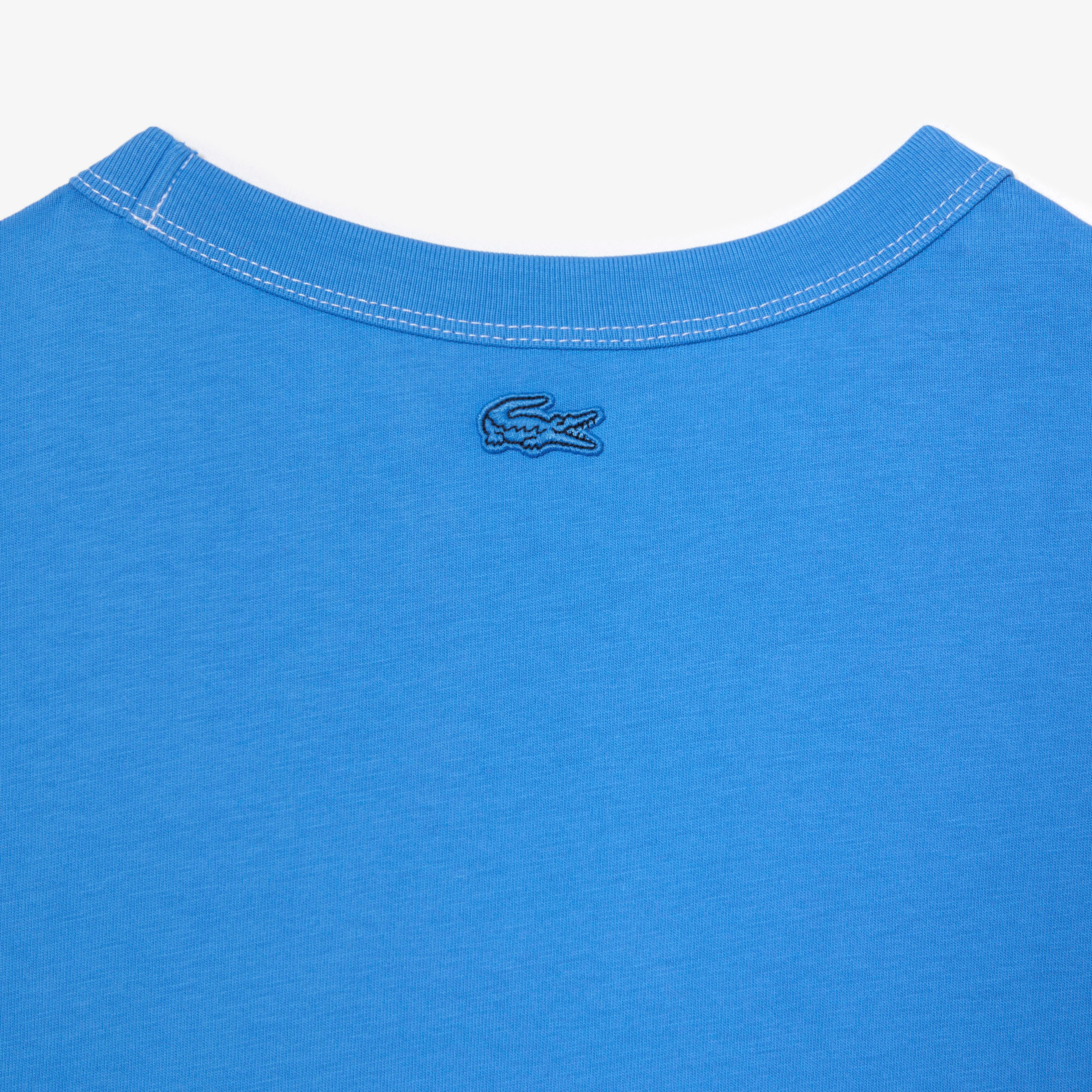 Kadın Oversize Kısa Kollu Bisiklet Yaka Organik Pamuk Baskılı Mavi Elbise