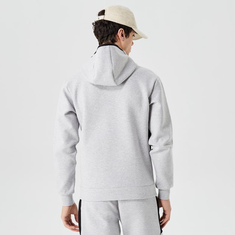 Erkek Relaxed Fit Kapüşonlu Baskılı Gri Sweatshirt