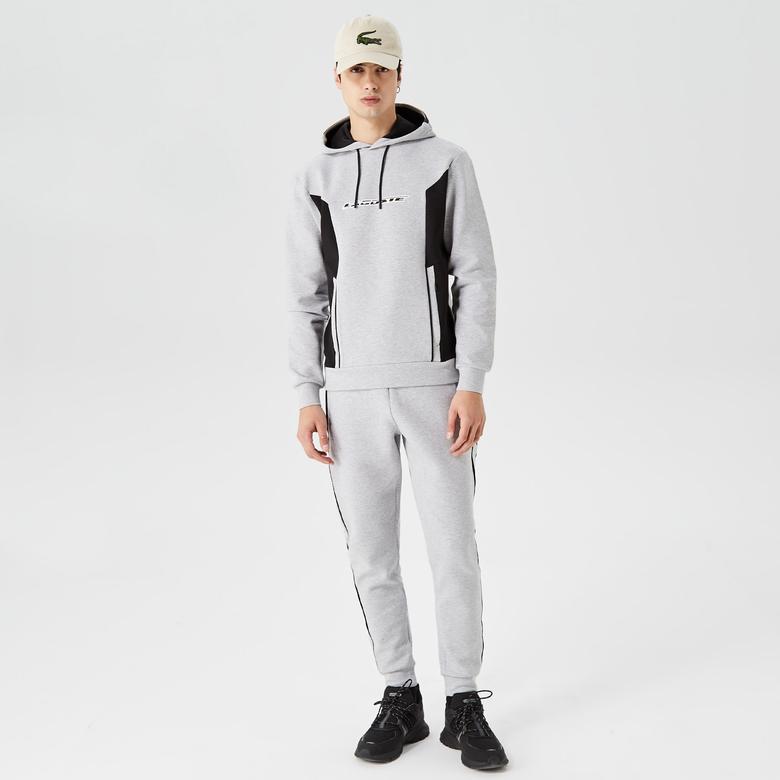 Erkek Relaxed Fit Kapüşonlu Baskılı Gri Sweatshirt