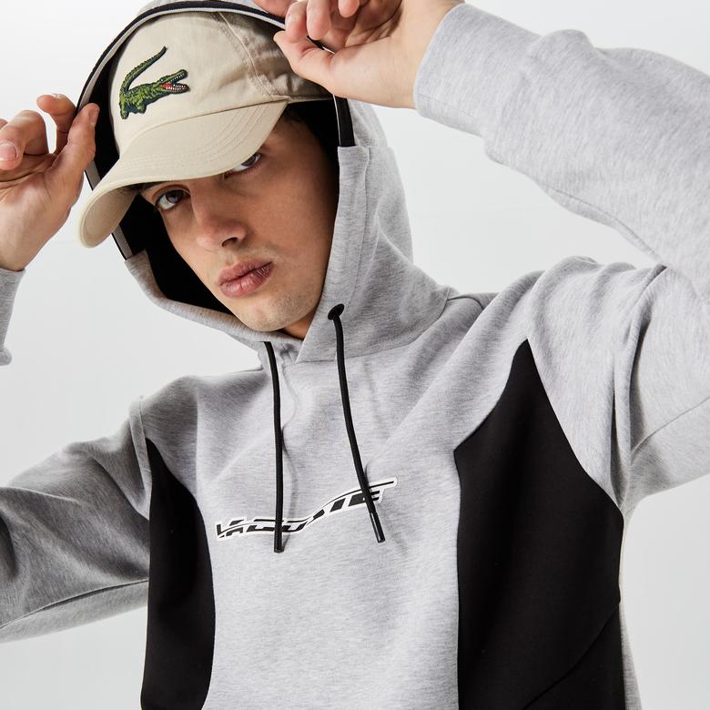 Erkek Relaxed Fit Kapüşonlu Baskılı Gri Sweatshirt