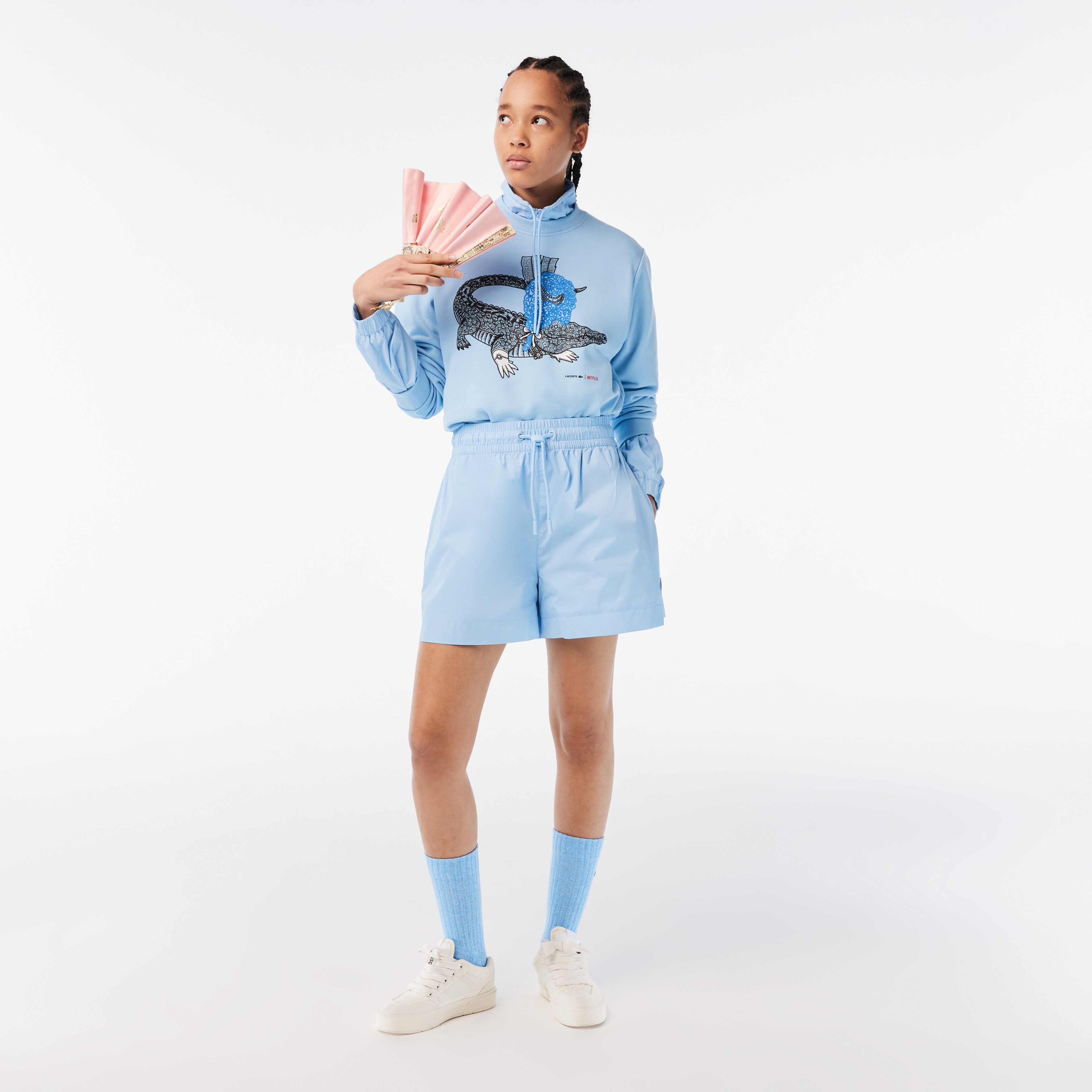 Netflix Kadın Loose Fit Bisiklet Yaka Baskılı Açık Mavi Sweatshirt